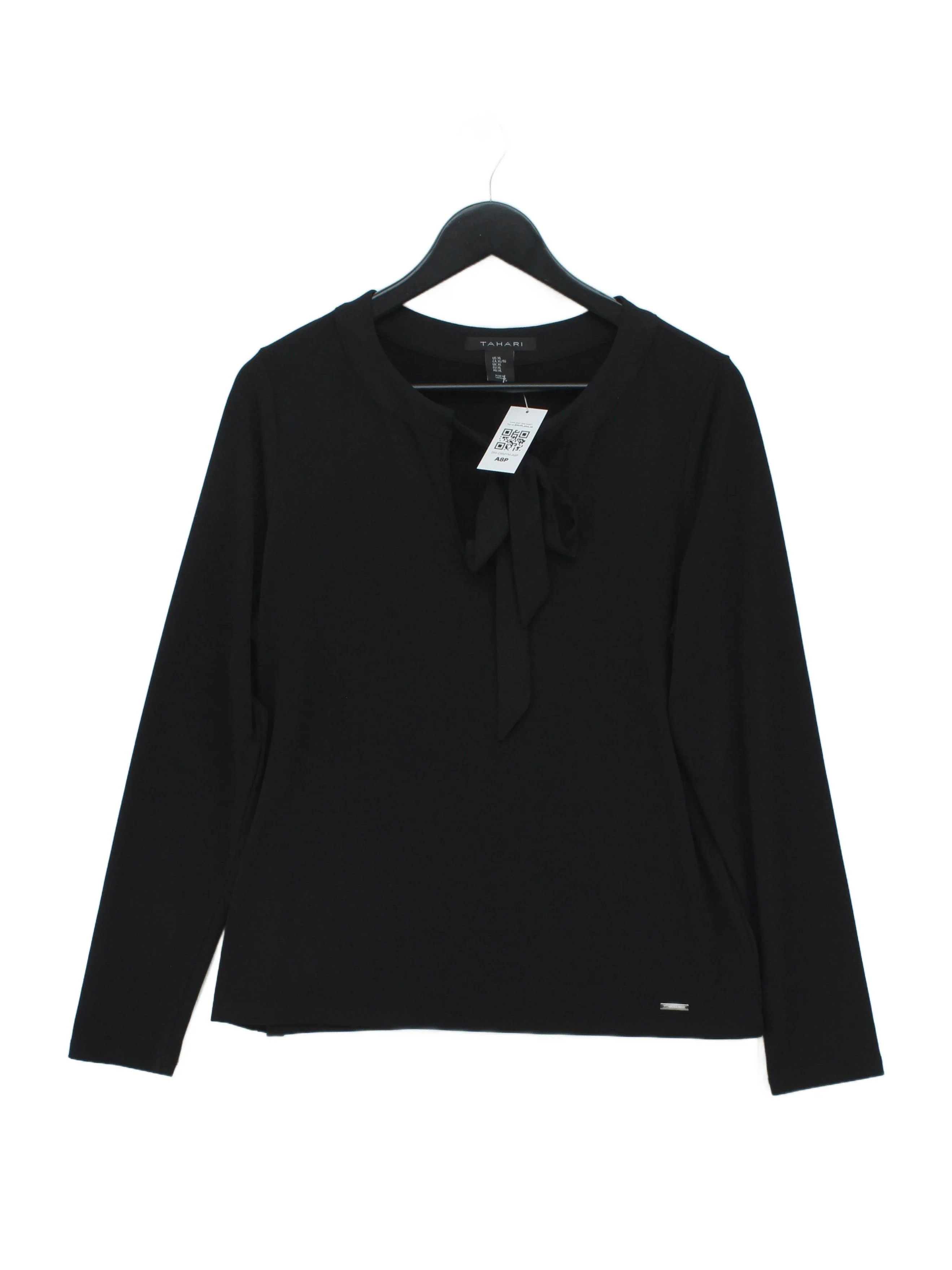 Tahari Women's Top XL Black Polyester with Elastane Long Sleeve V-Neck Basic