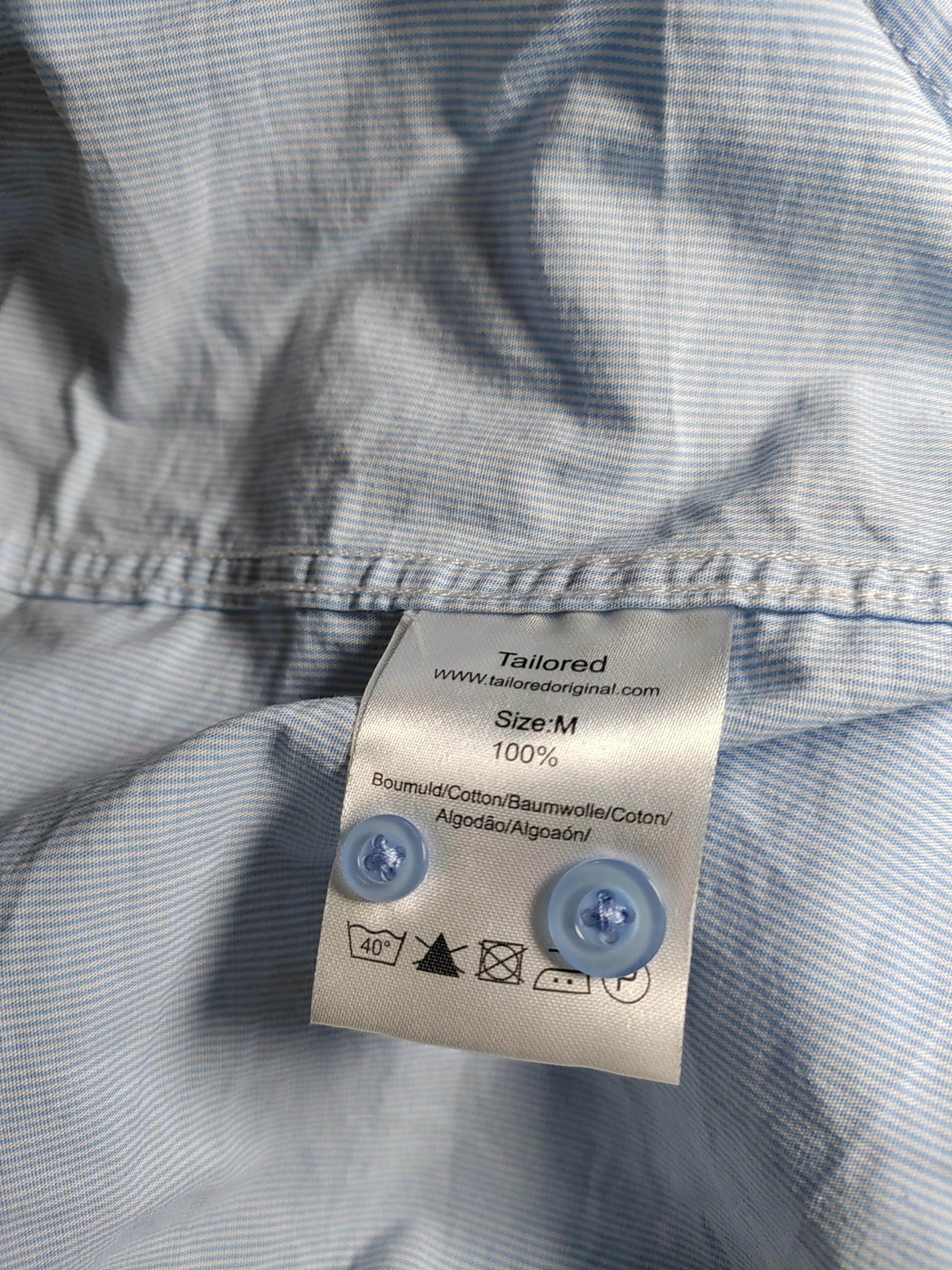 Tailored Originals Men's Shirt M Blue Striped 100% Cotton Basic - Image 7