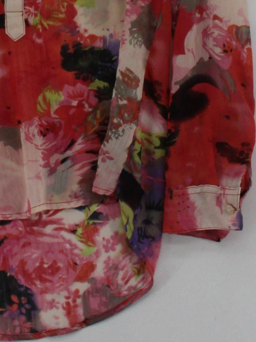 Tamaris Women's Blouse UK 12 Red Floral 100% Other Long Sleeve Collared Basic - Image 4