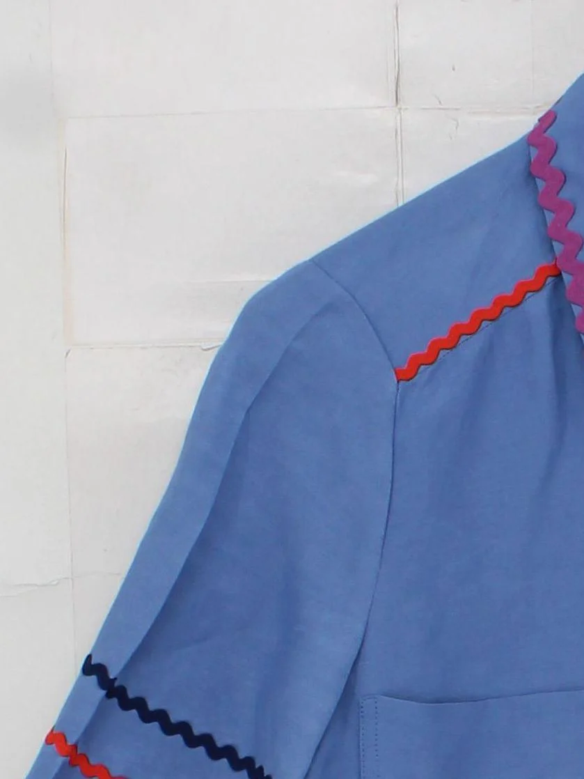 Tara Jarmon Women's Shirt S Blue Viscose with Linen Short Sleeve Collared Basic - Image 4