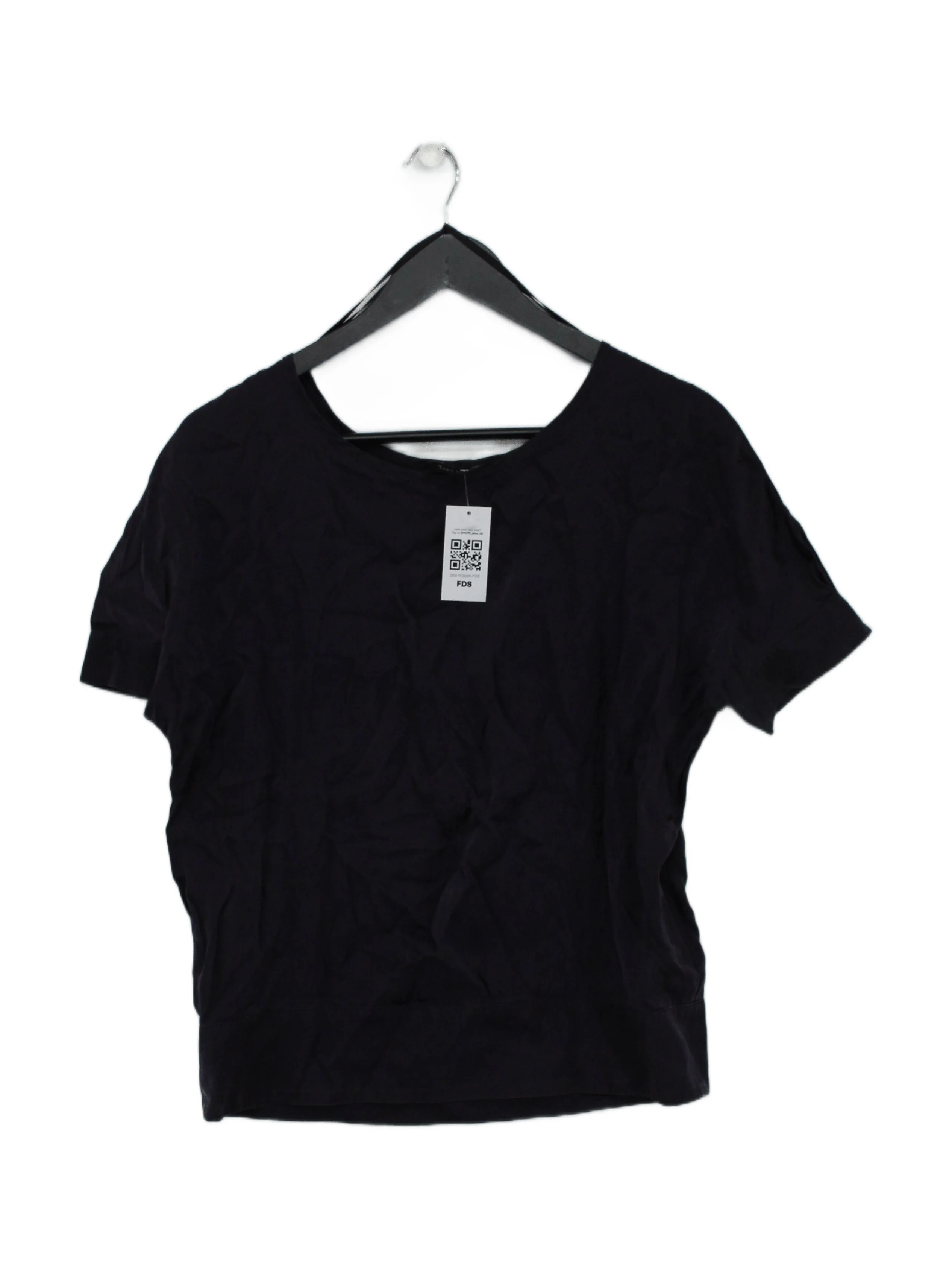 Tara Jarmon Women's T-Shirt UK 8 Blue 100% Silk Short Sleeve Round Neck Basic