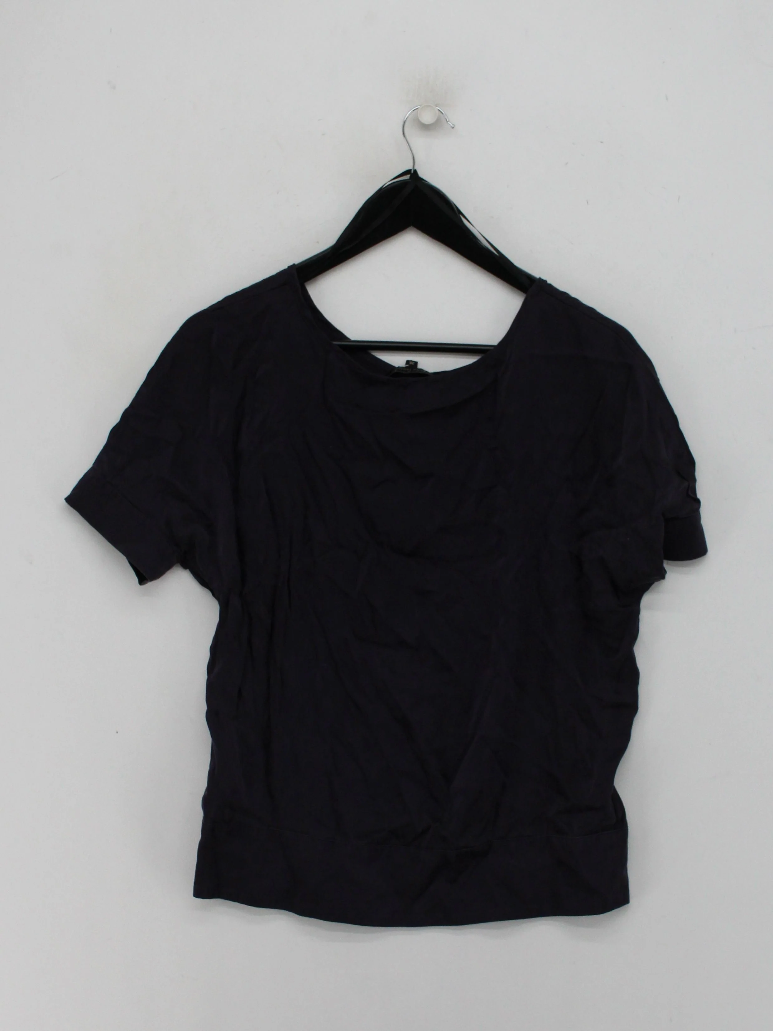 Tara Jarmon Women's T-Shirt UK 8 Blue 100% Silk Short Sleeve Round Neck Basic - Image 2