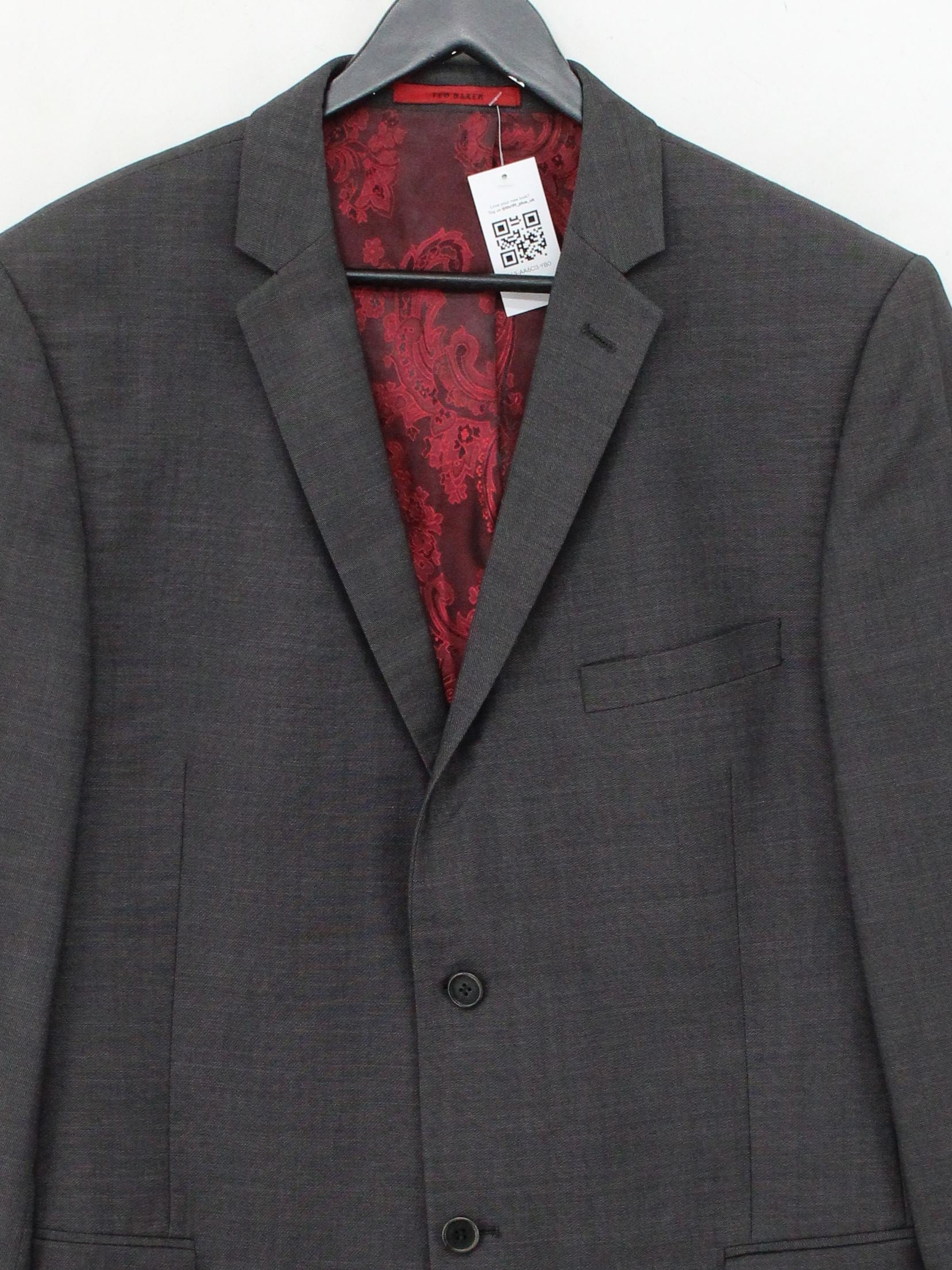 Ted Baker Men's Blazer Chest: 44 in Grey Wool with Polyester, Viscose Overcoat - Image 3