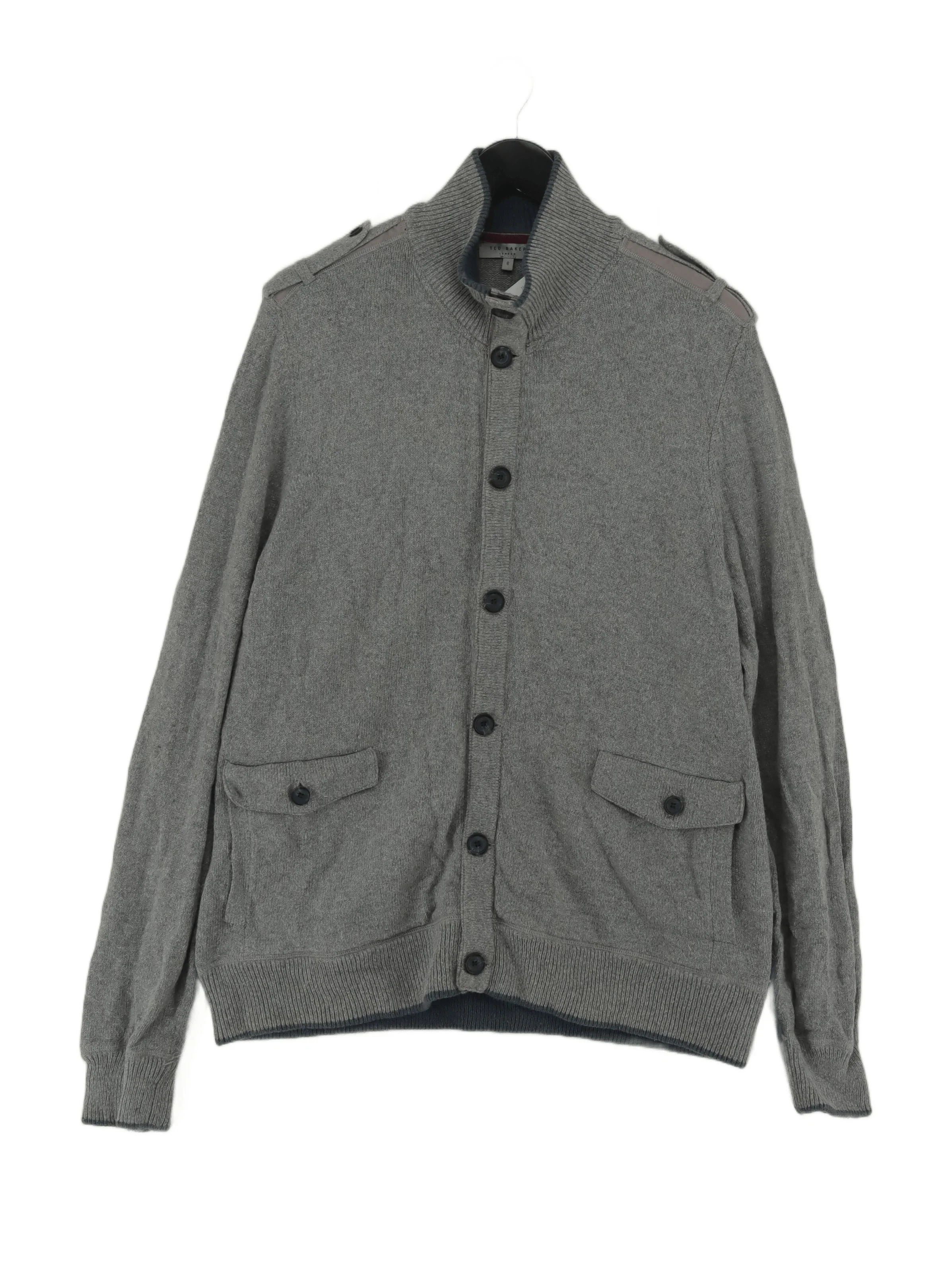 Ted Baker Men's Cardigan XXXL Grey Cotton with Wool, Nylon Collared Cardigan
