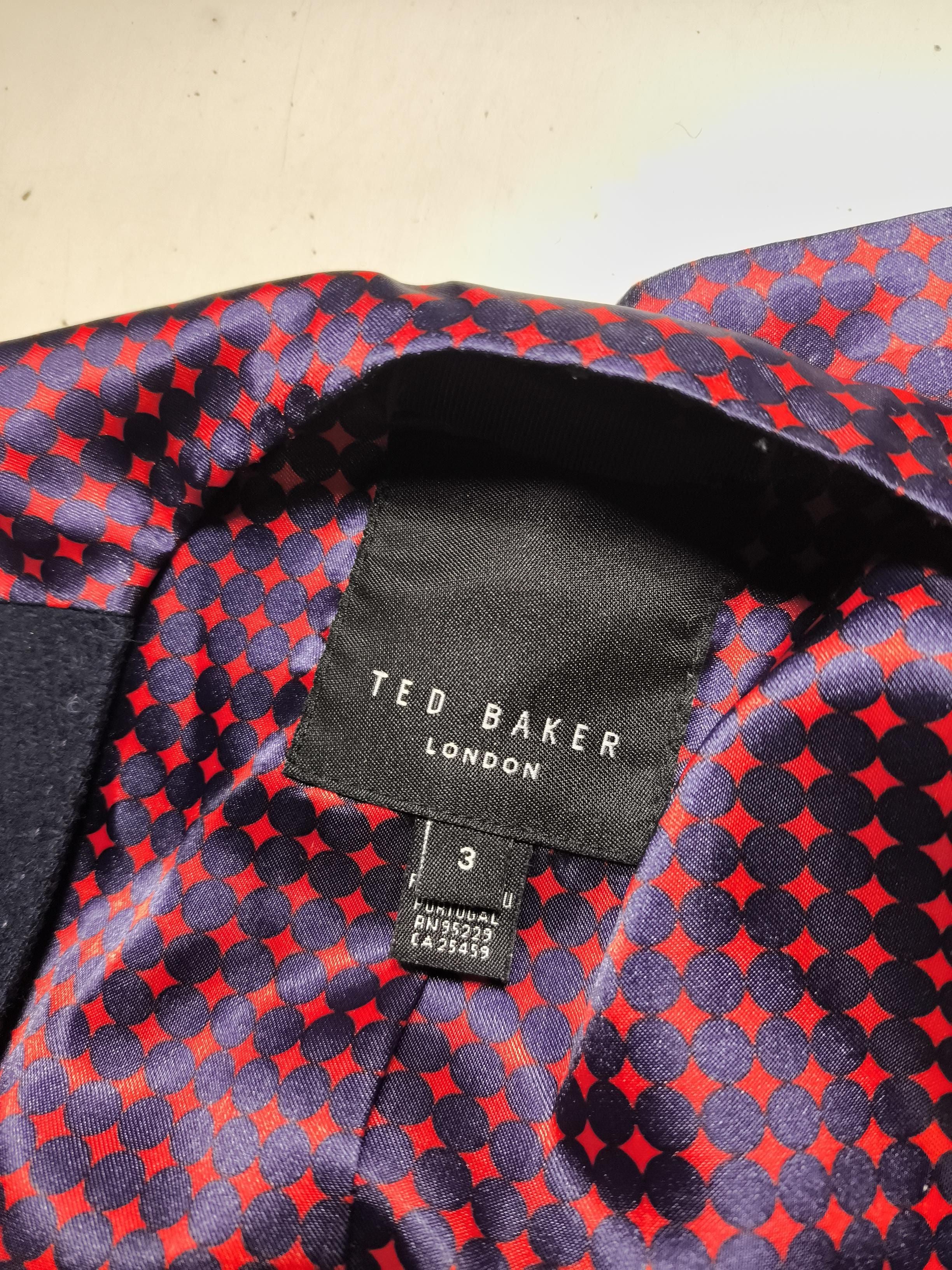 Ted Baker Men's Coat M Blue Geometric Wool with Polyester Overcoat - Image 5