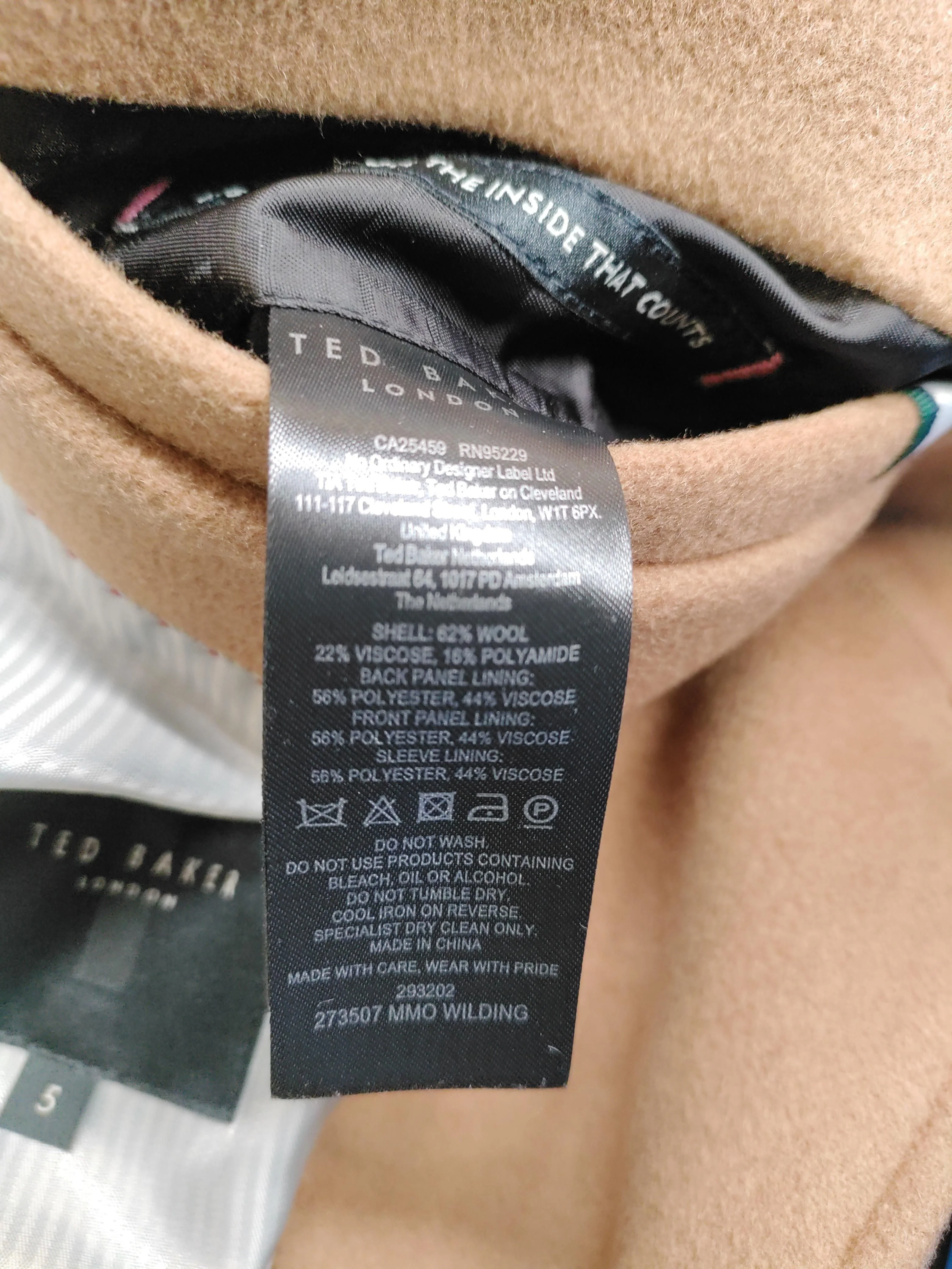 Ted Baker Men's Coat XXL Tan Wool with Polyamide, Viscose, Polyester Overcoat - Image 6