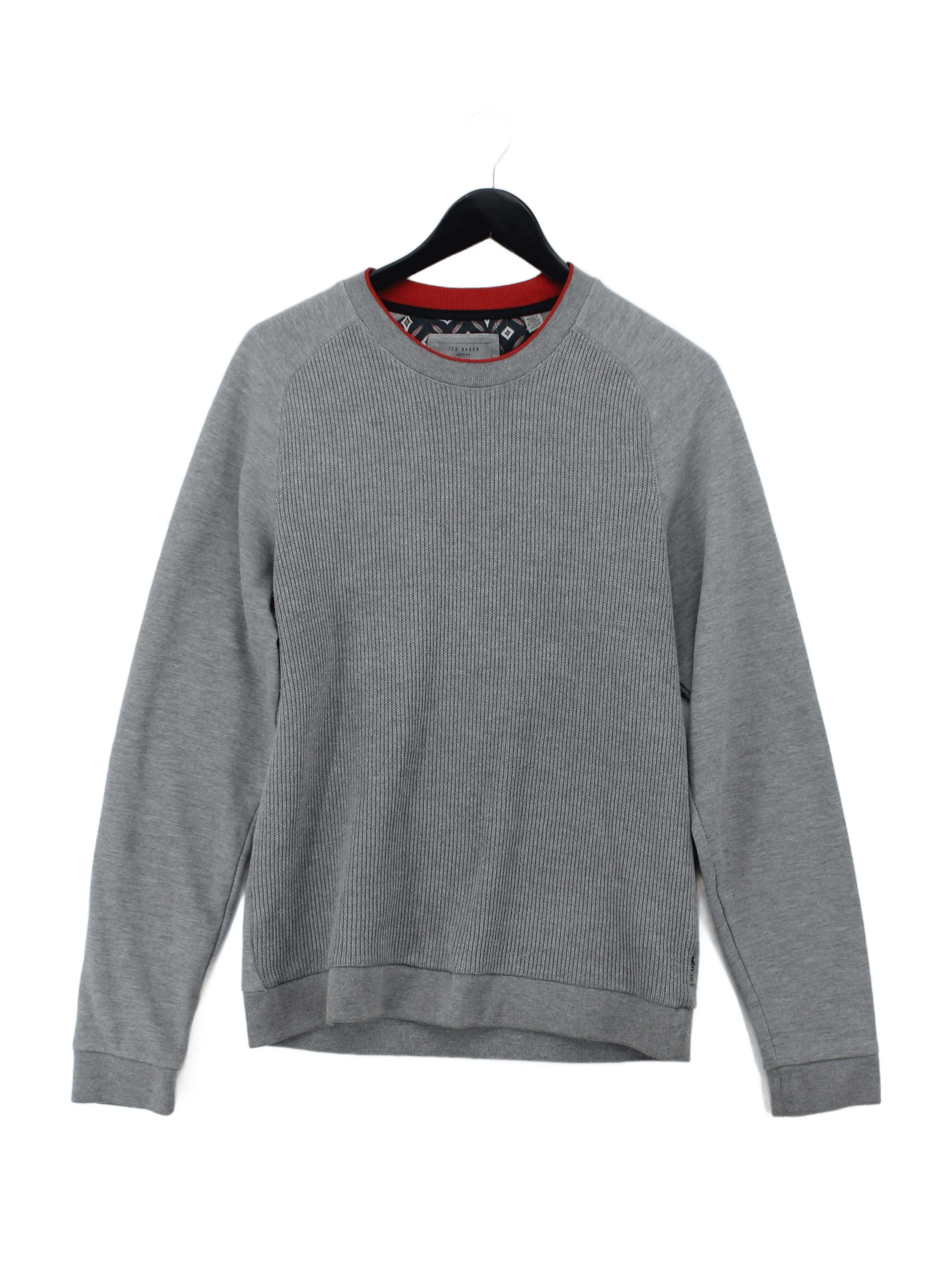 Ted Baker Men's Hoodie L Grey Polyester with Cotton Pullover