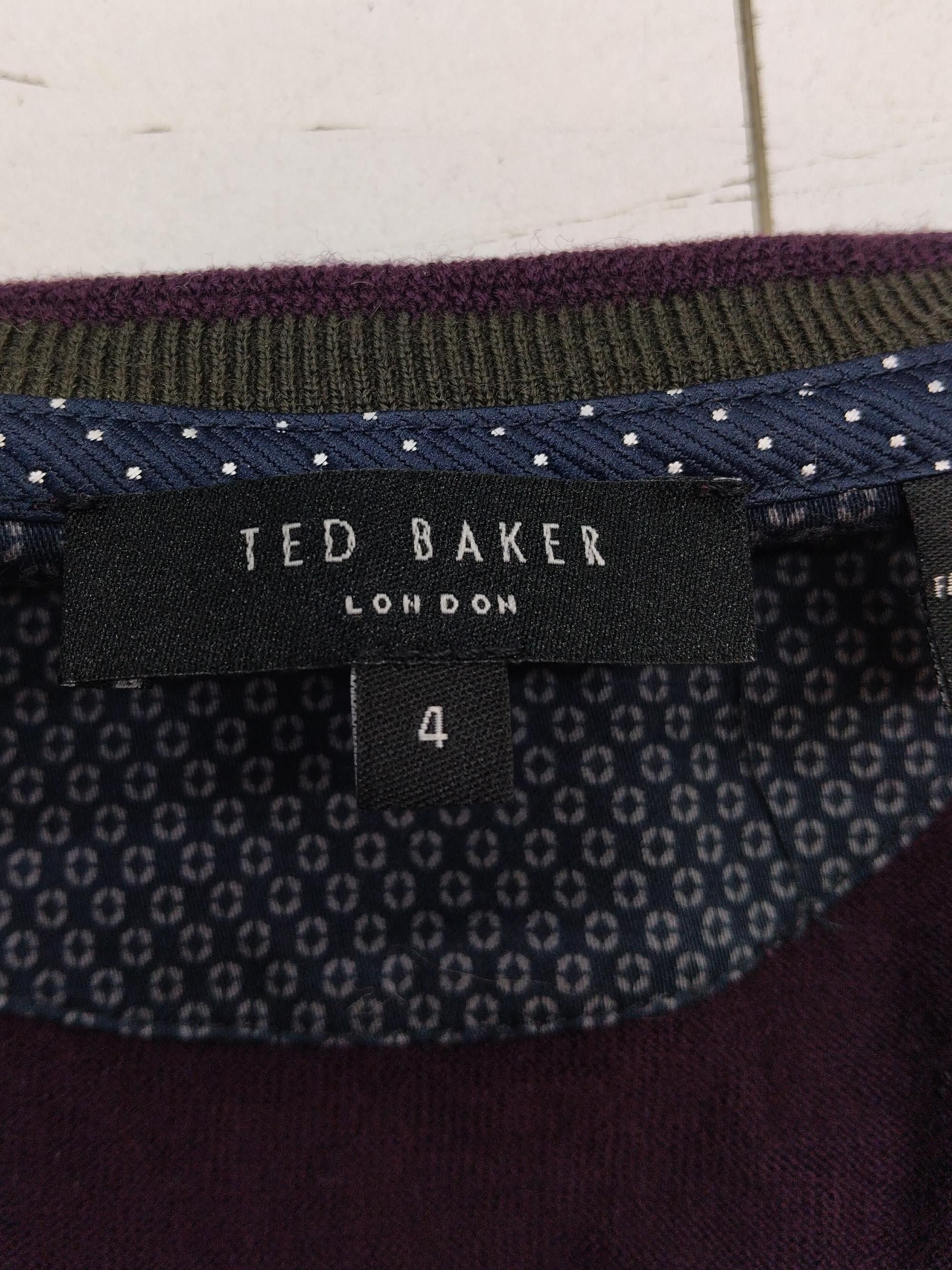 Ted Baker Men's Jumper L Purple 100% Wool V-Neck Pullover - Image 5