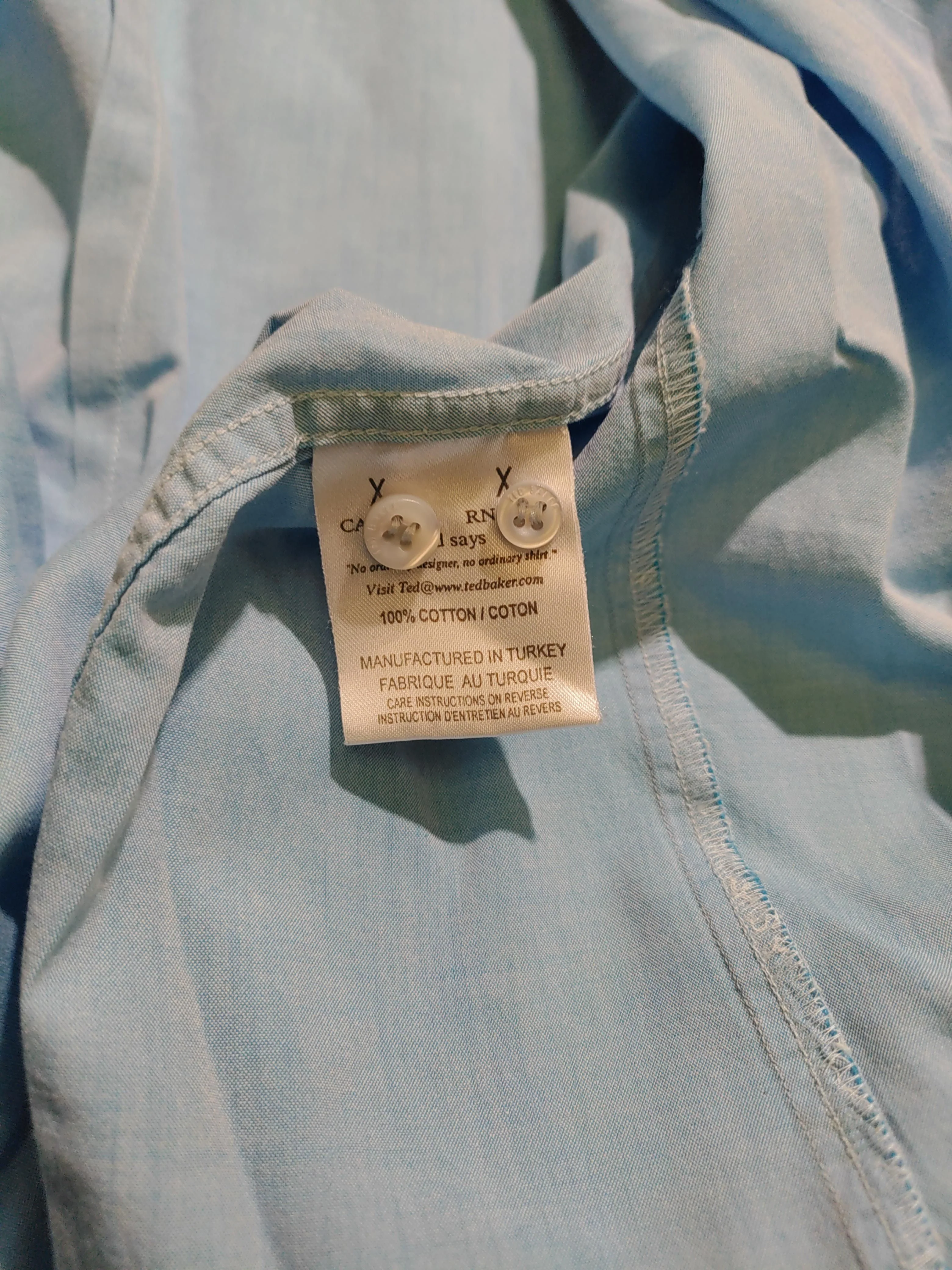 Ted Baker Men's Shirt Collar: 16.5 in Blue 100% Cotton Basic - Image 6