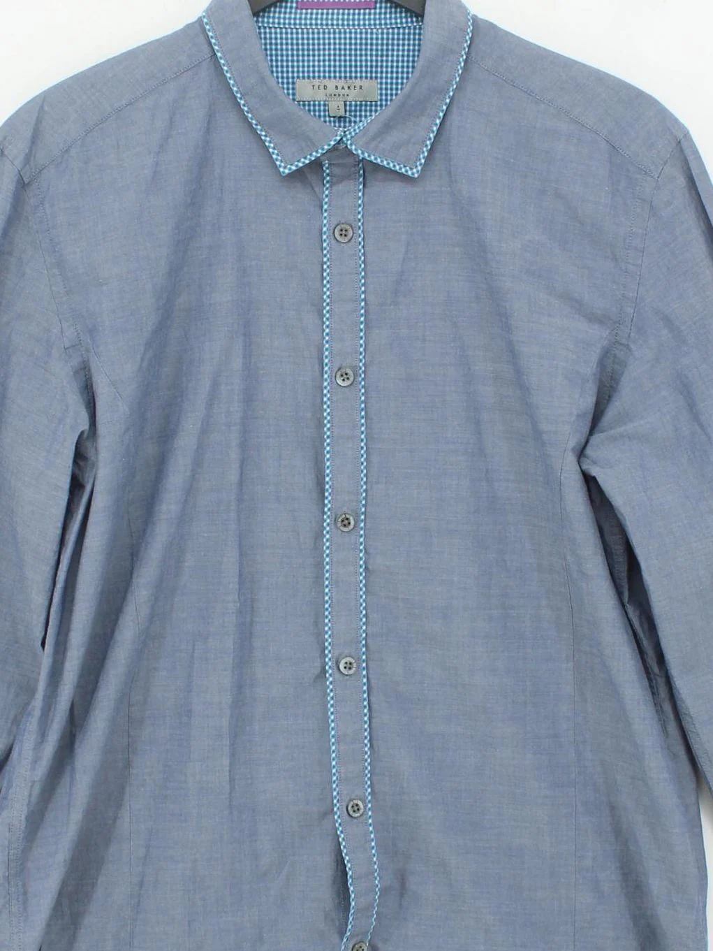 Ted Baker Men's Shirt L Blue Checkered 100% Cotton Basic - Image 3