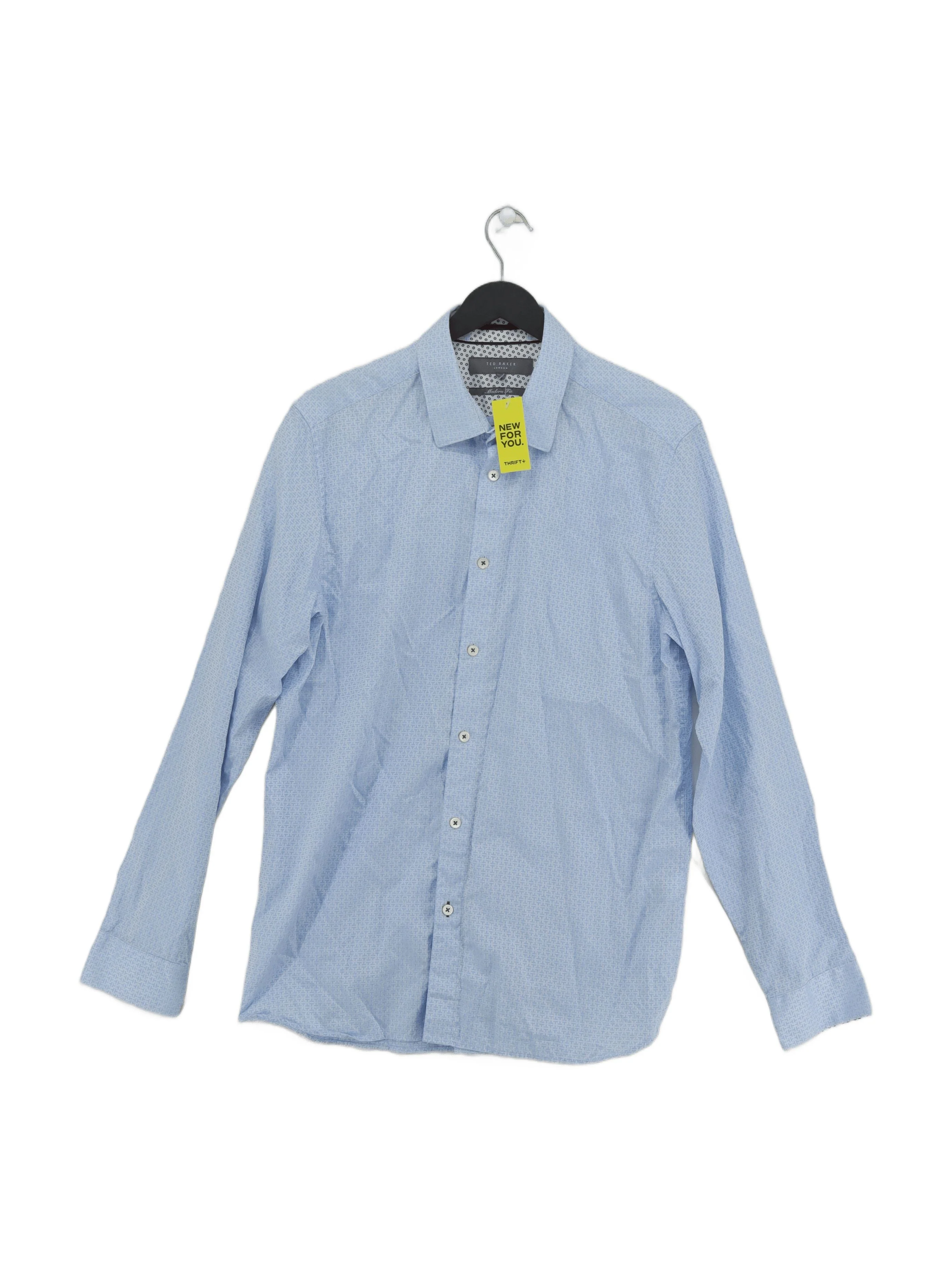 Ted Baker Men's Shirt L Blue Geometric 100% Cotton Basic