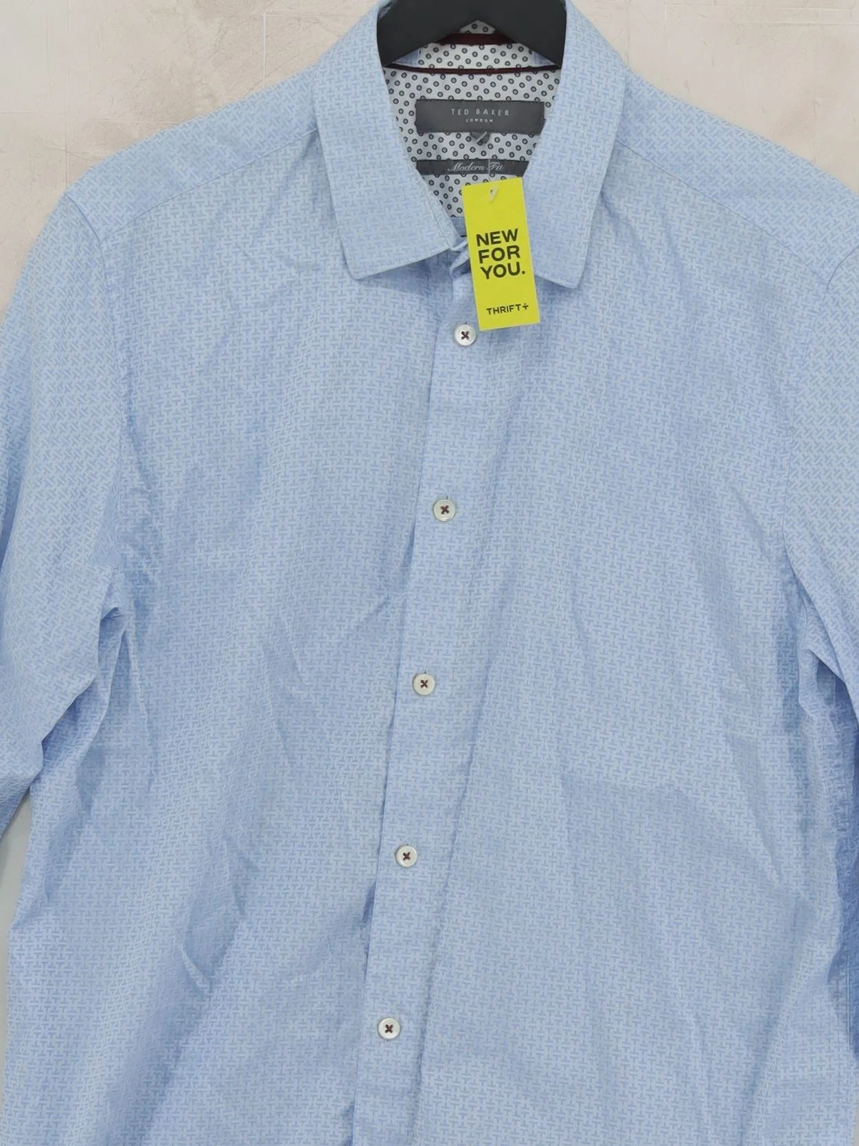 Ted Baker Men's Shirt L Blue Geometric 100% Cotton Basic - Image 3