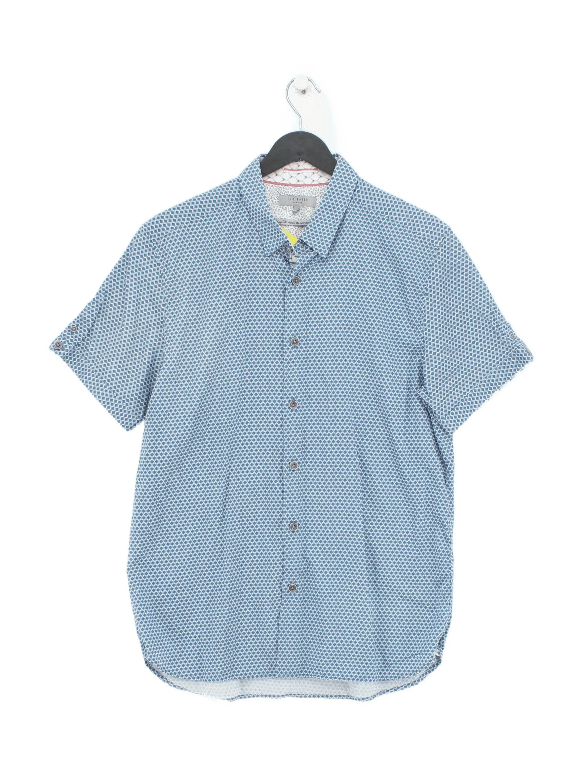 Ted Baker Men's Shirt L Blue Geometric 100% Cotton Basic
