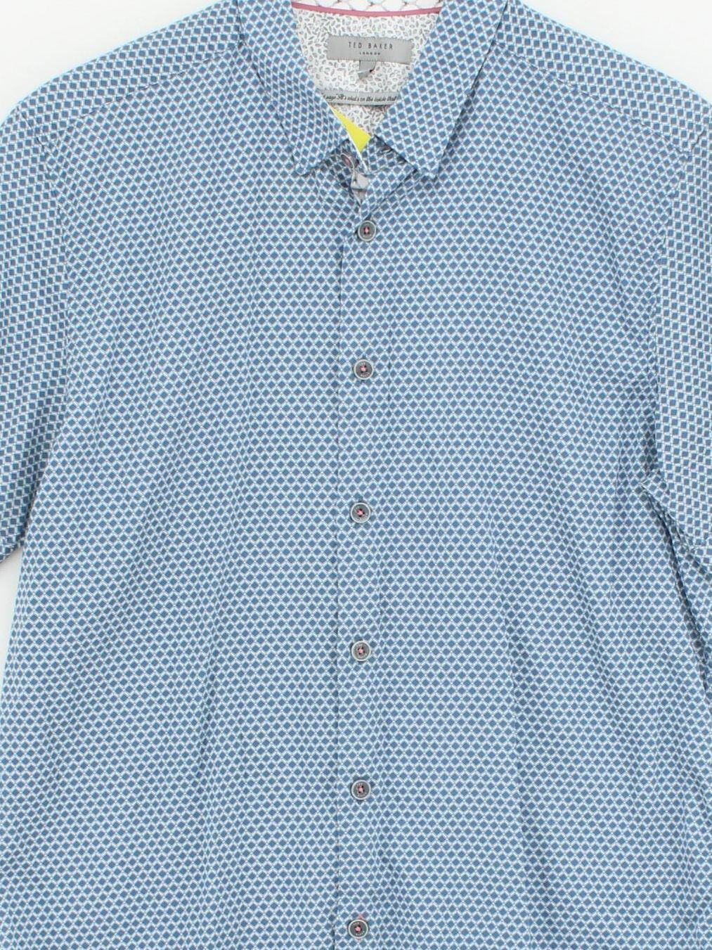 Ted Baker Men's Shirt L Blue Geometric 100% Cotton Basic - Image 3