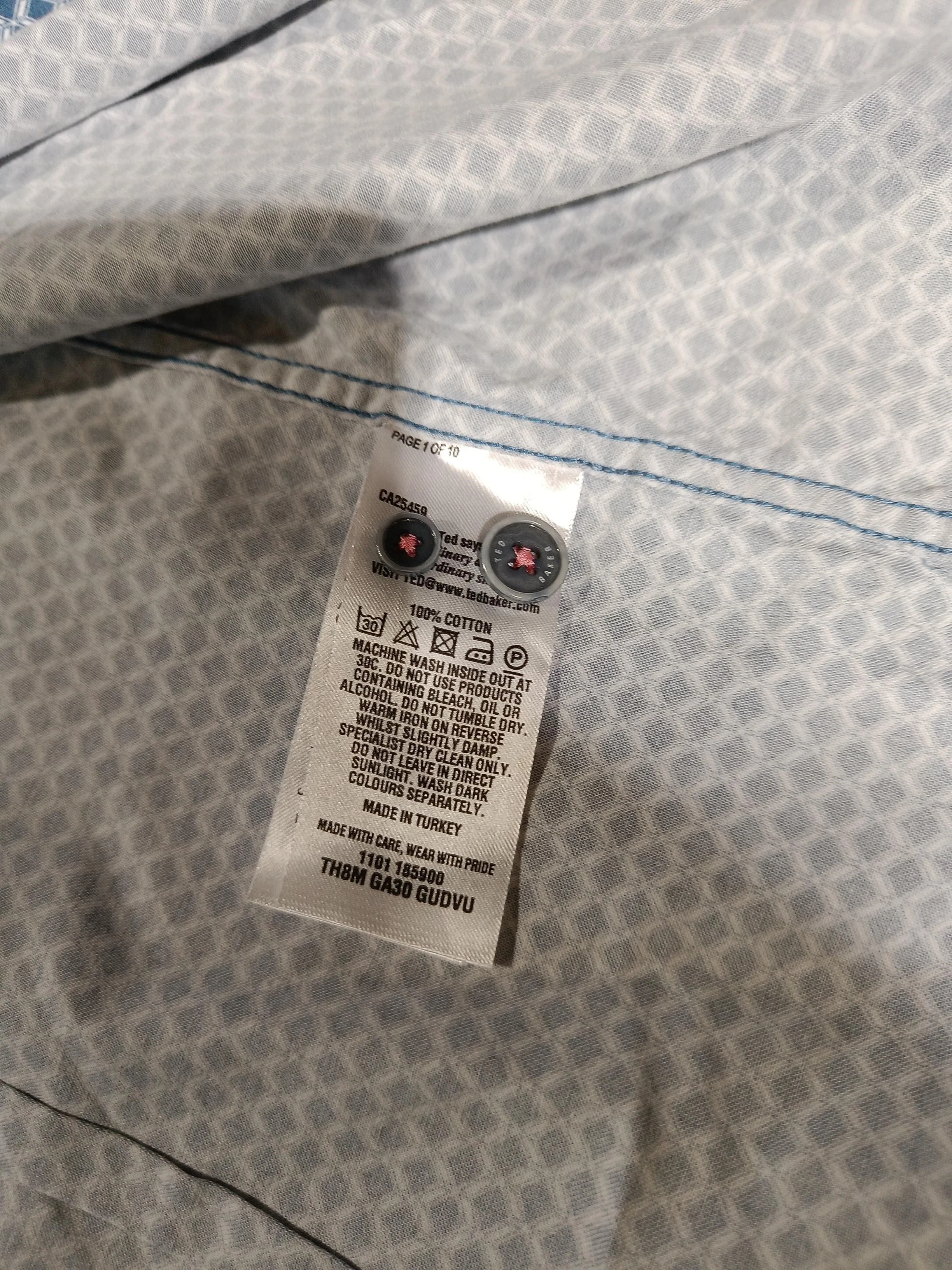 Ted Baker Men's Shirt L Blue Geometric 100% Cotton Basic - Image 6
