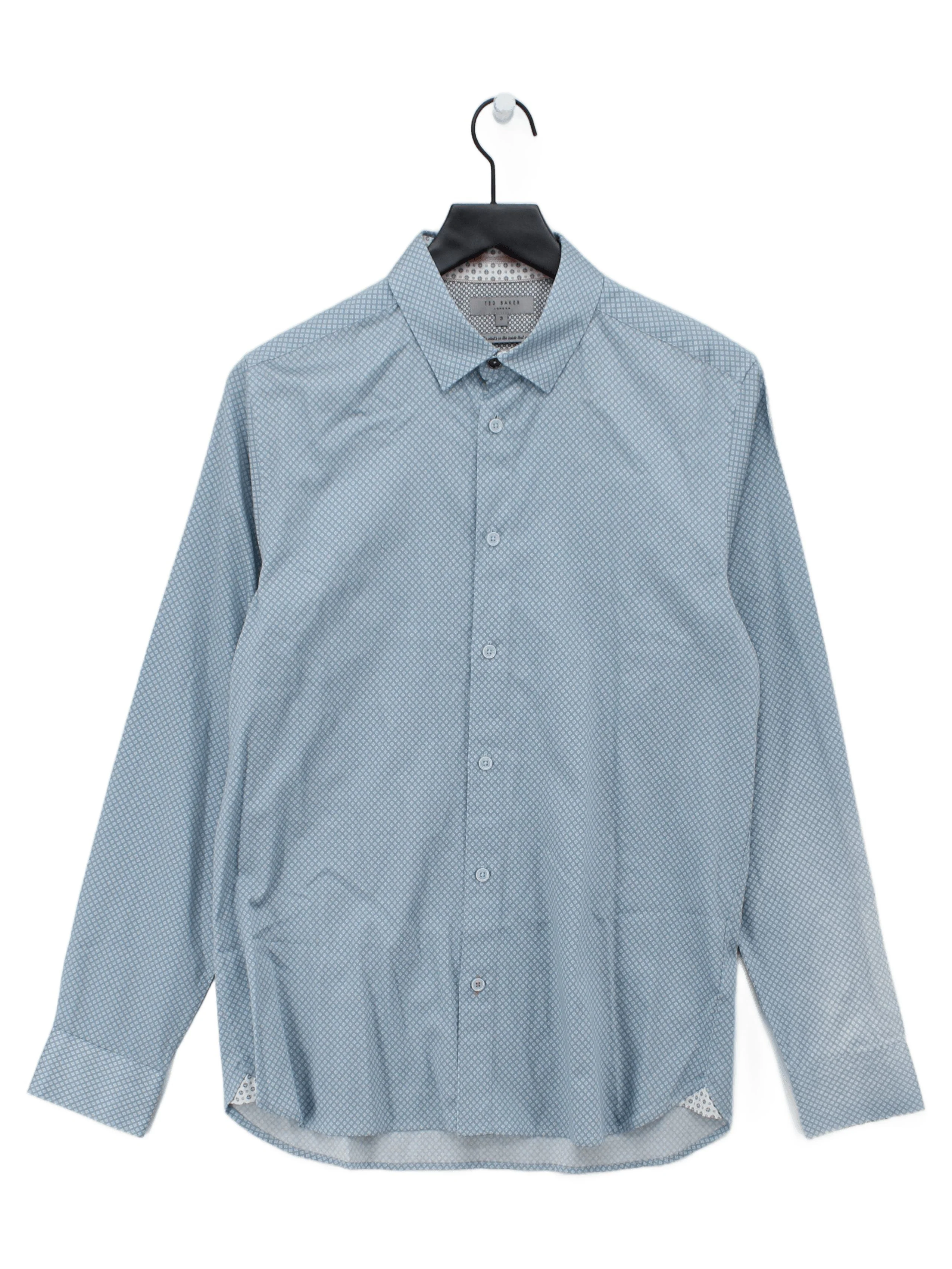 Ted Baker Men's Shirt L Blue Geometric Cotton with Elastane Basic