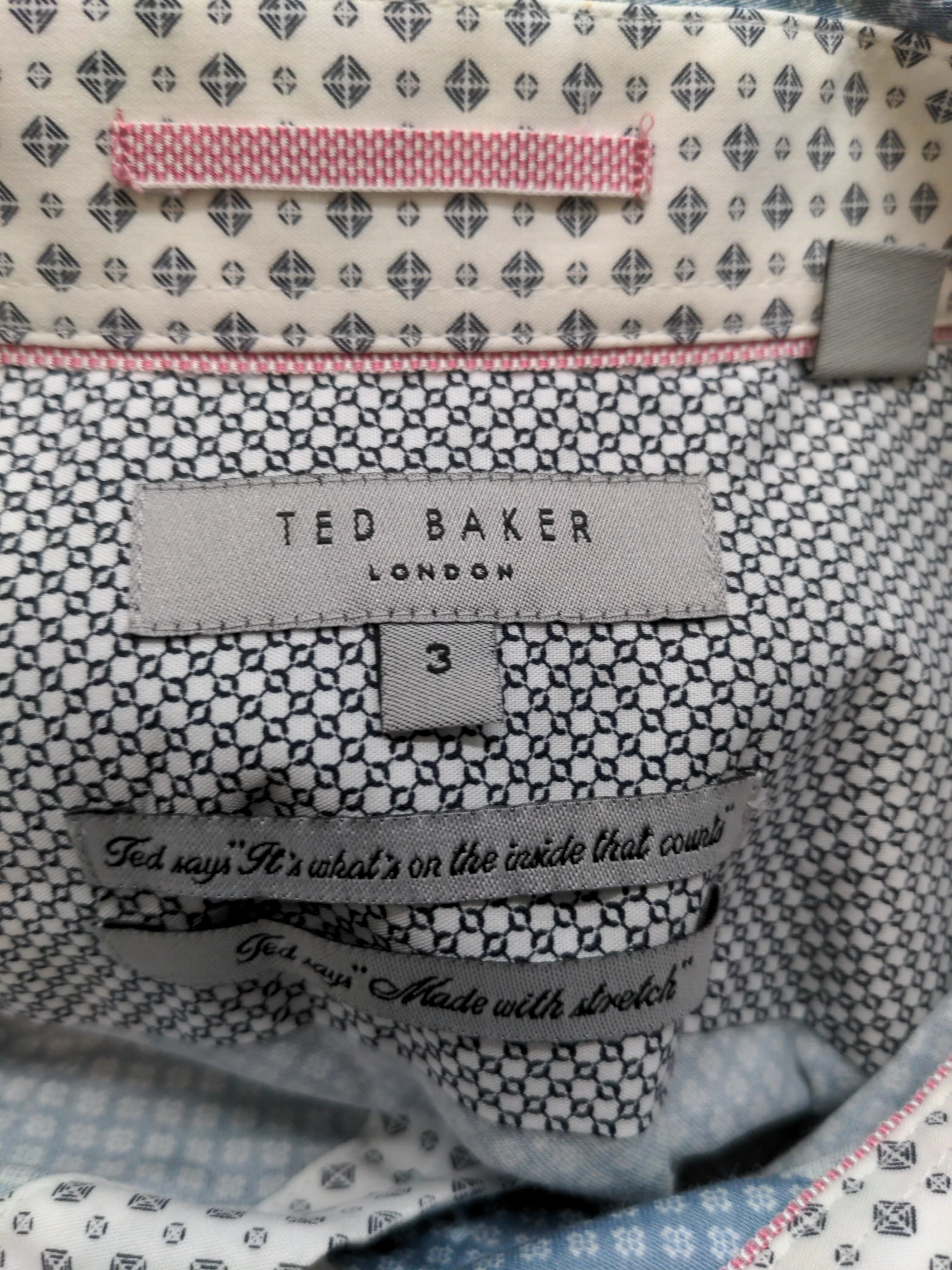 Ted Baker Men's Shirt L Blue Geometric Cotton with Elastane Basic - Image 5