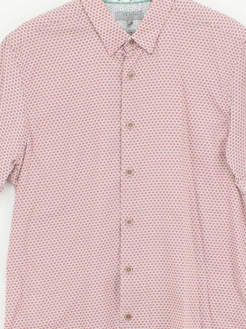 Ted Baker Men's Shirt L Brown Geometric 100% Cotton Basic - Image 3