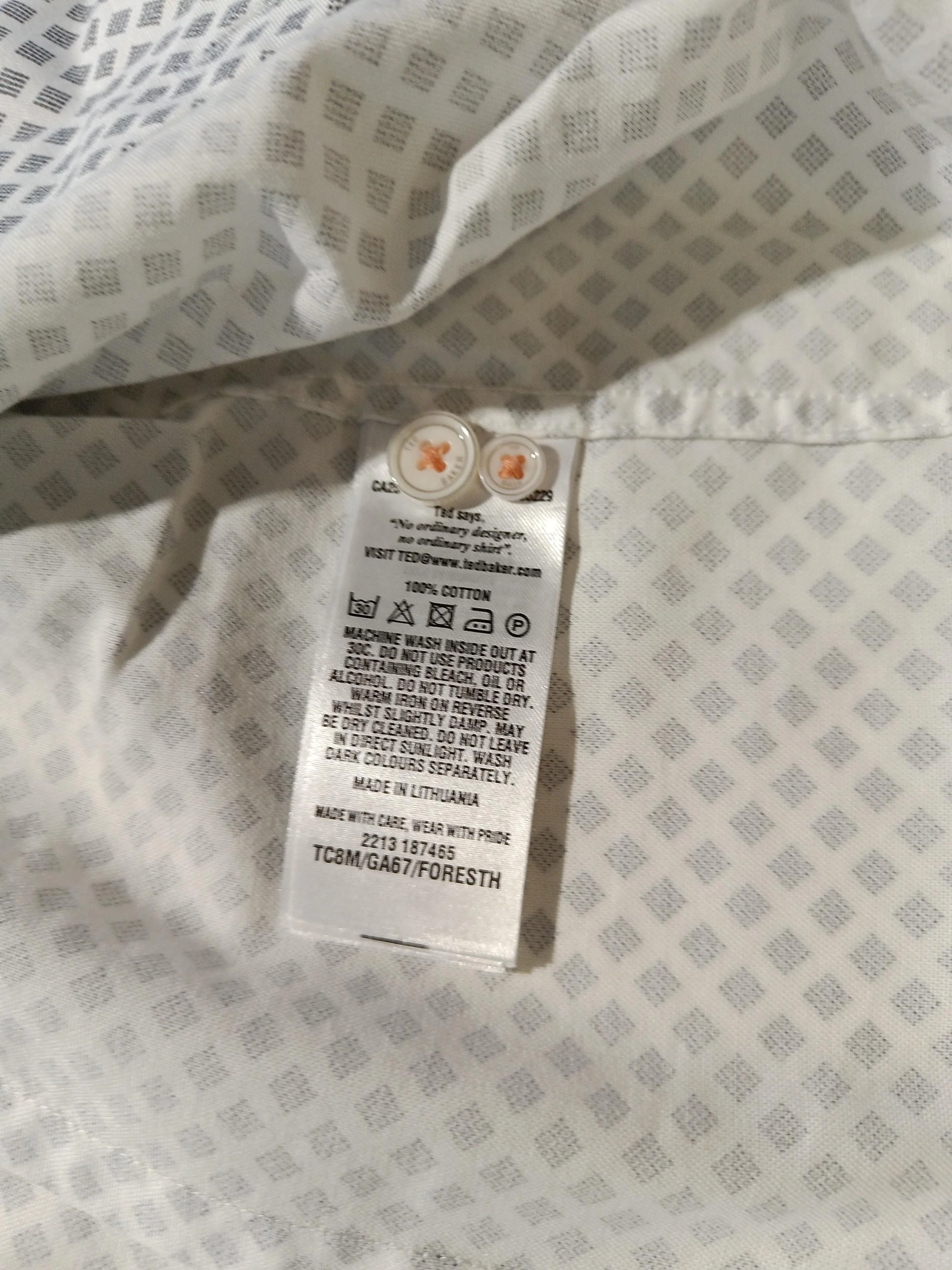 Ted Baker Men's Shirt L White Geometric 100% Cotton Basic - Image 6