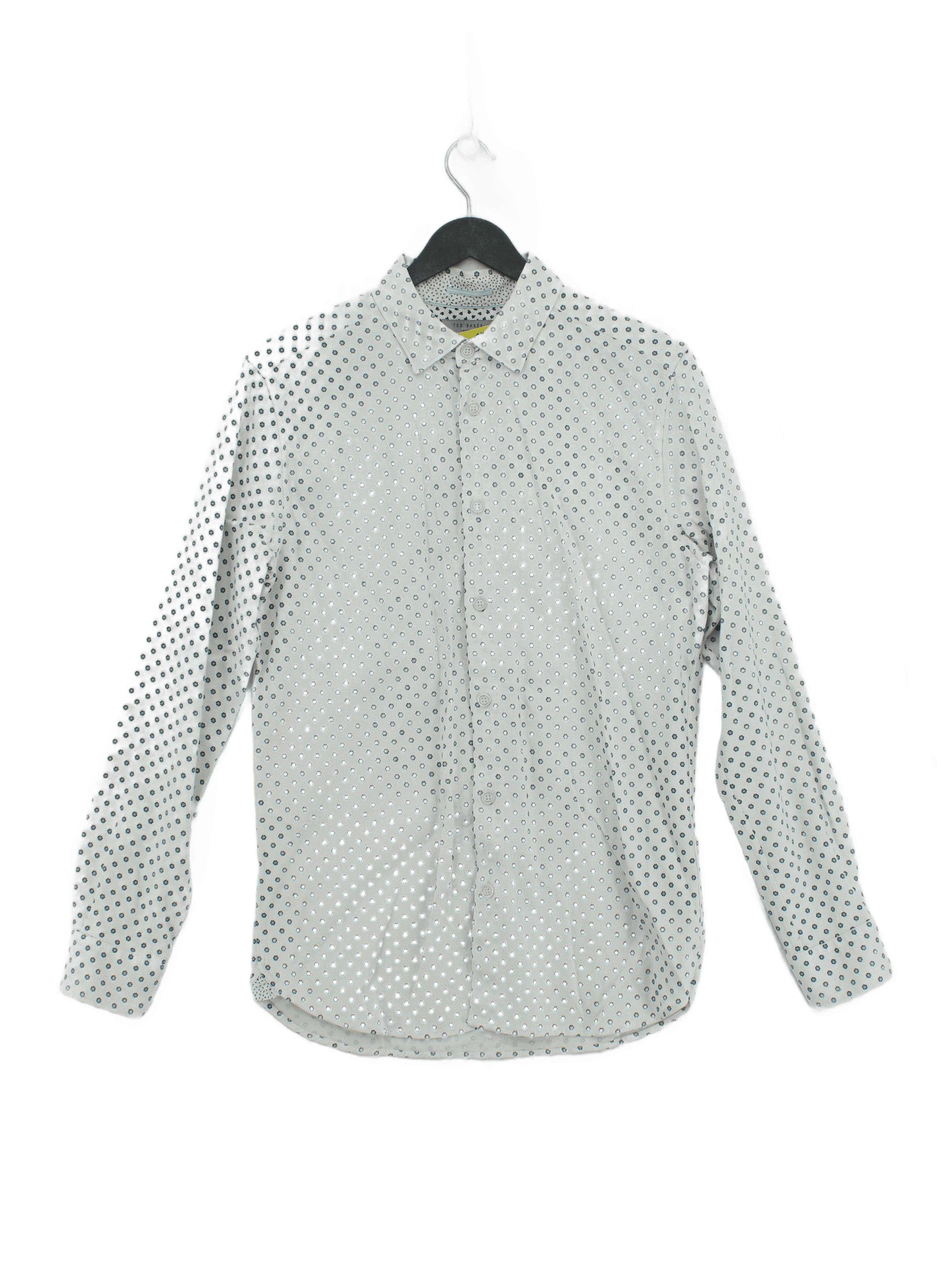 Ted Baker Men's Shirt L White Geometric Cotton with Elastane Basic