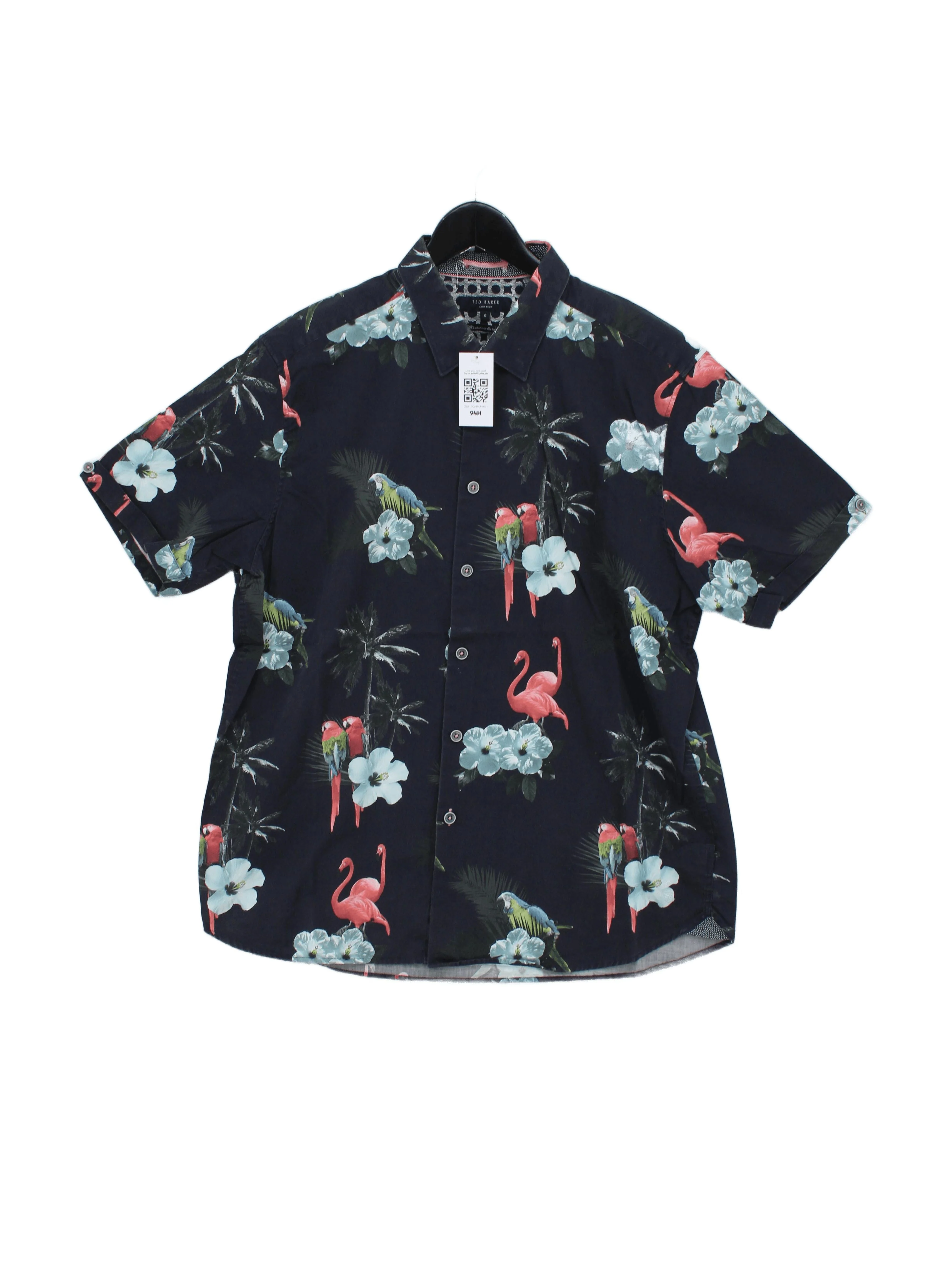 Ted Baker Men's Shirt XXL Blue Floral 100% Cotton Basic