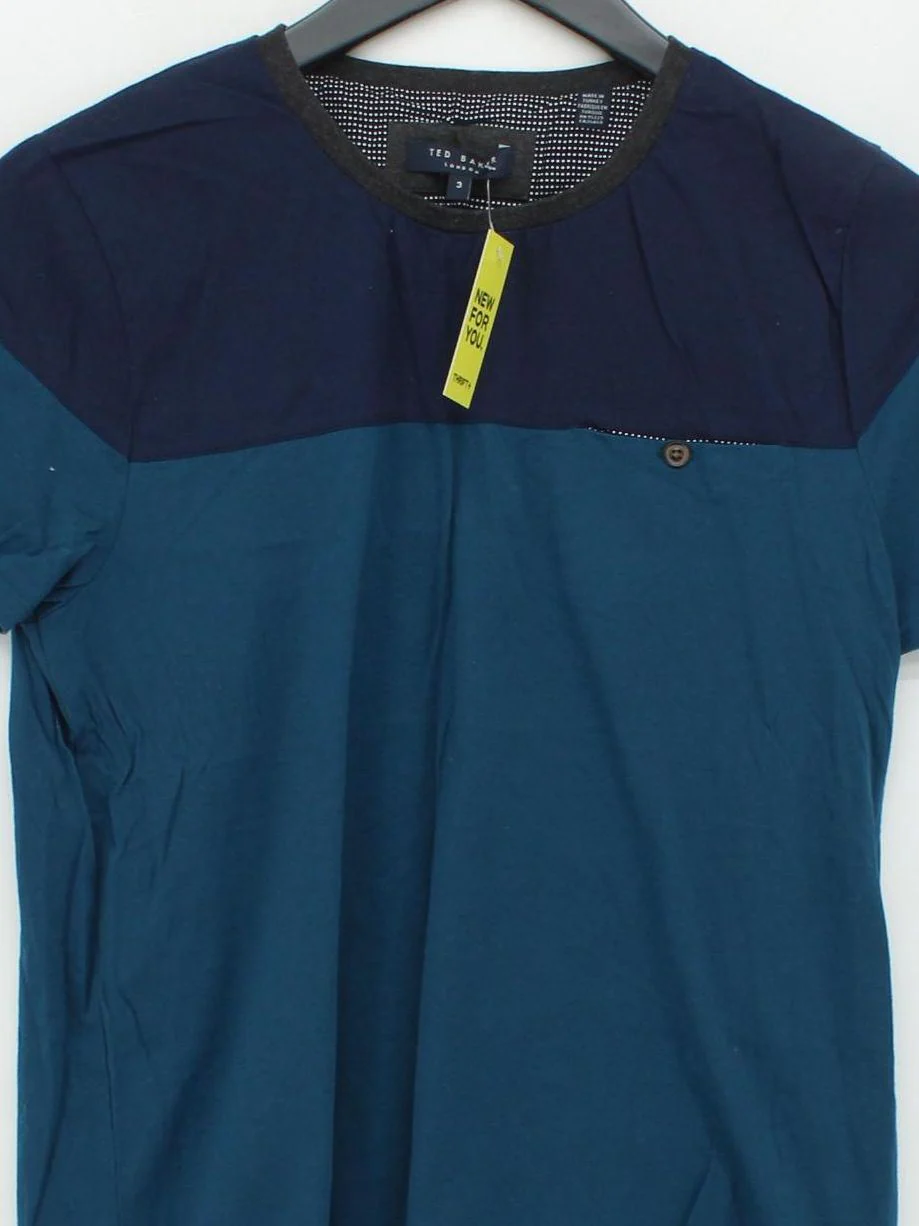 Ted Baker Men's T-Shirt L Blue 100% Cotton Basic - Image 3