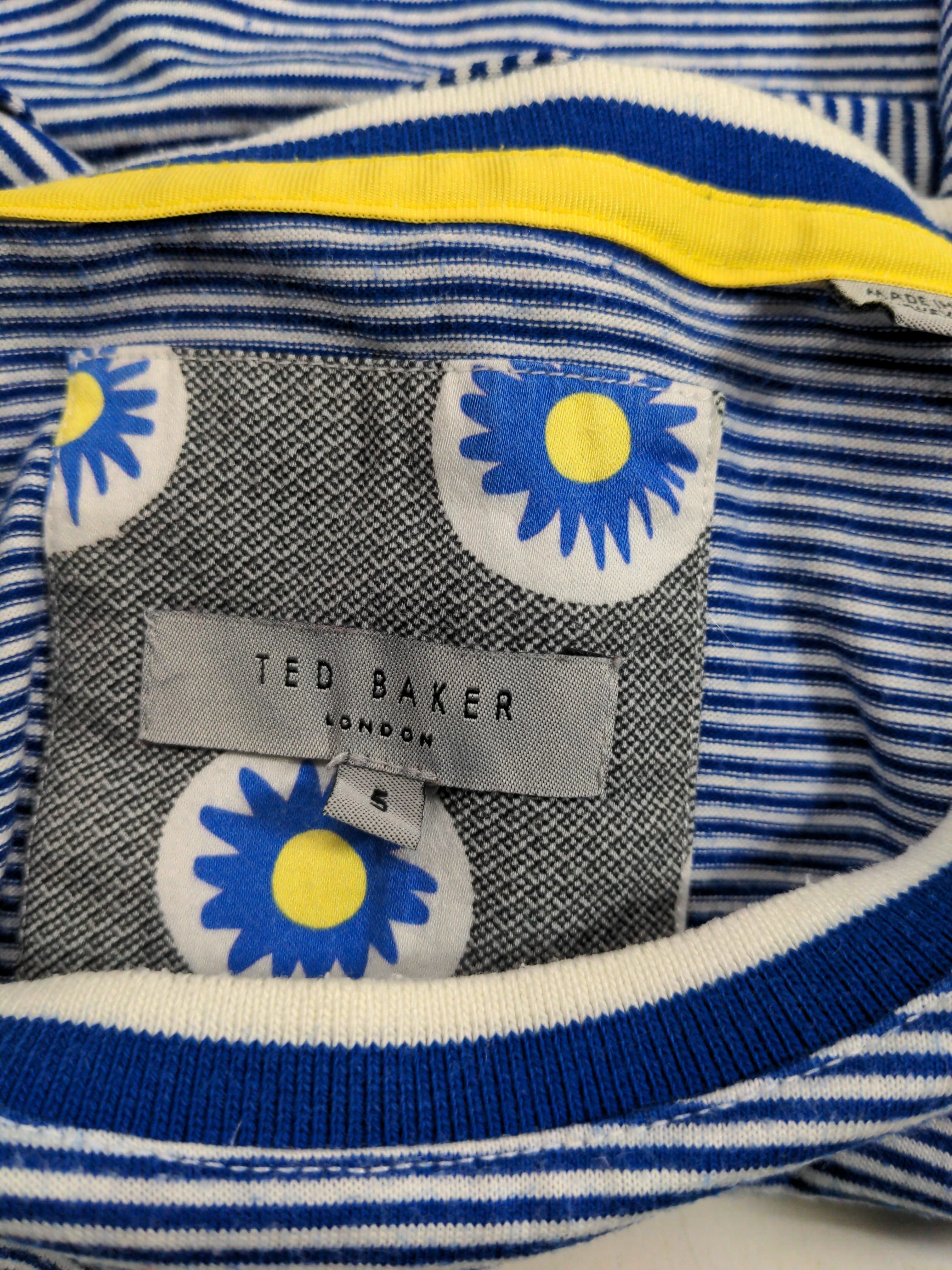 Ted Baker Men's T-Shirt S Blue Striped 100% Cotton Basic - Image 5