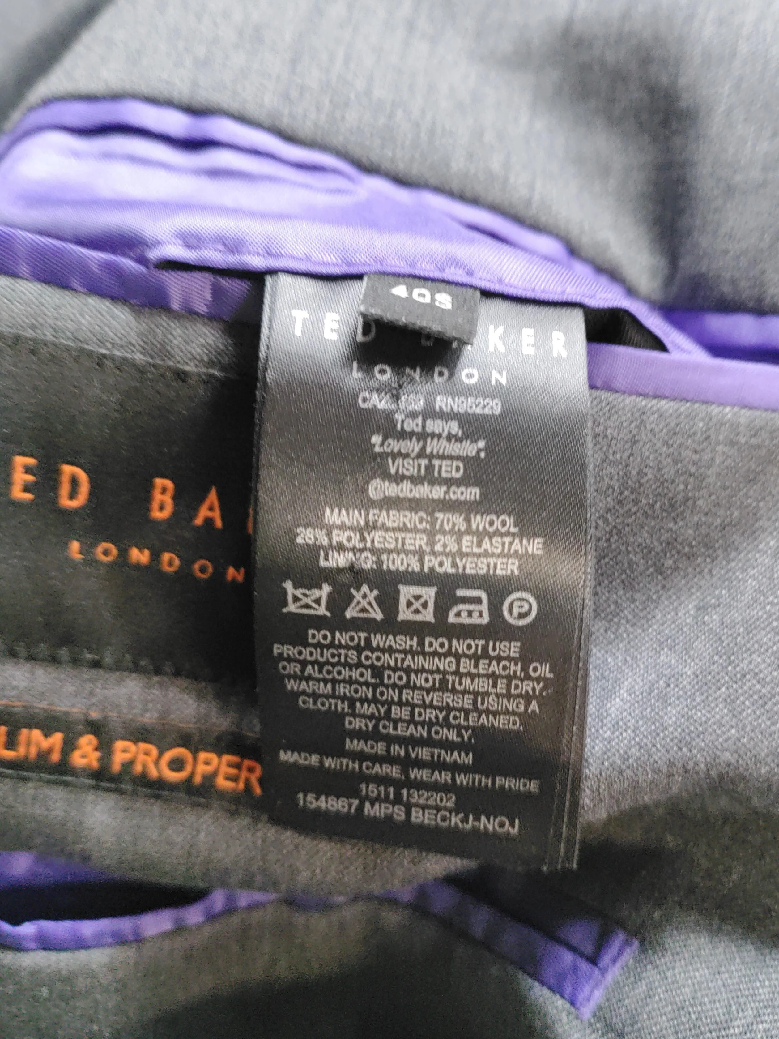 Ted Baker Men's Two Piece Suit Chest: 40 in Grey Wool - Image 7