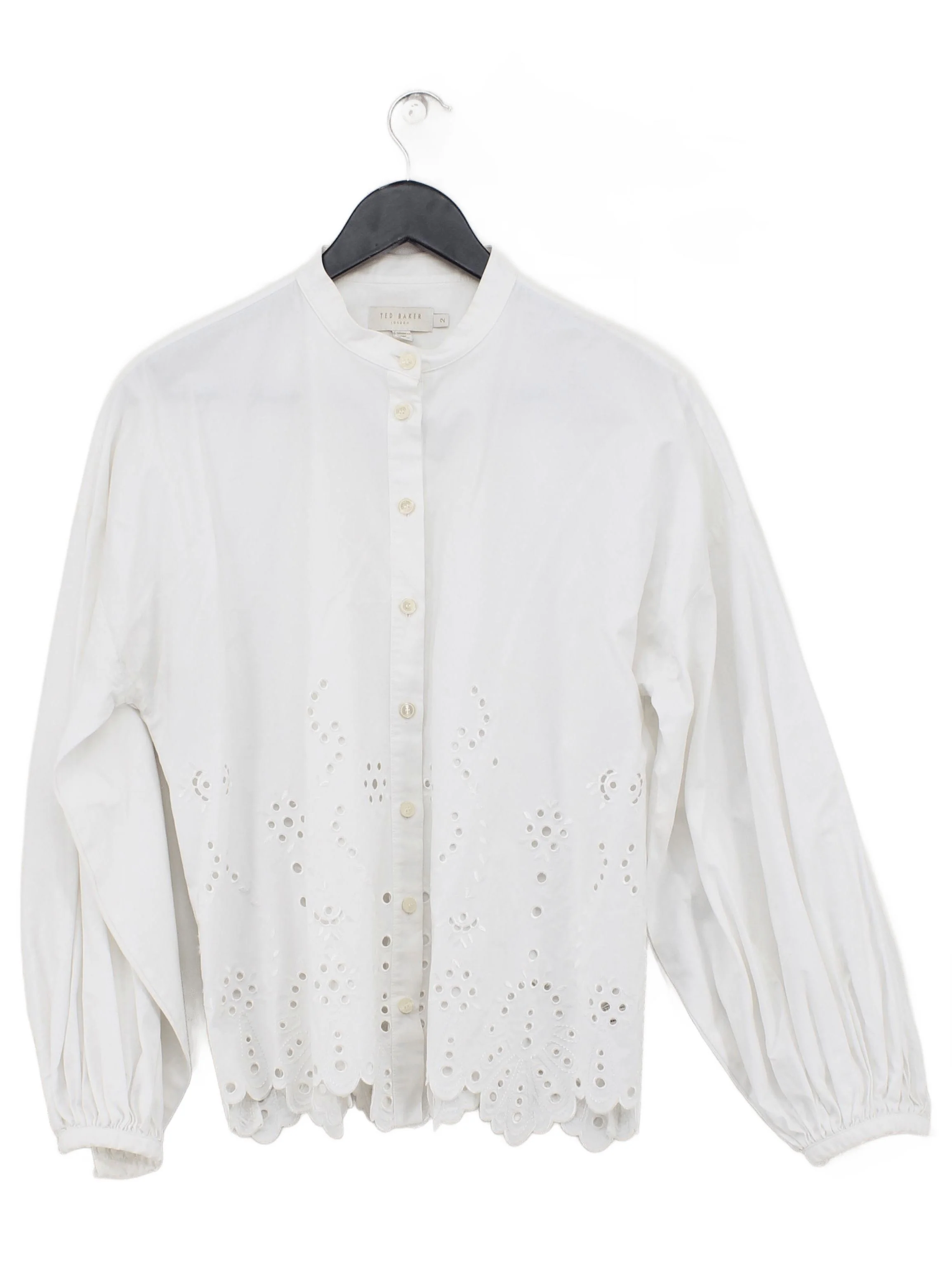 Ted Baker Women's Blouse UK 10 White 100% Cotton Long Sleeve Collared Basic