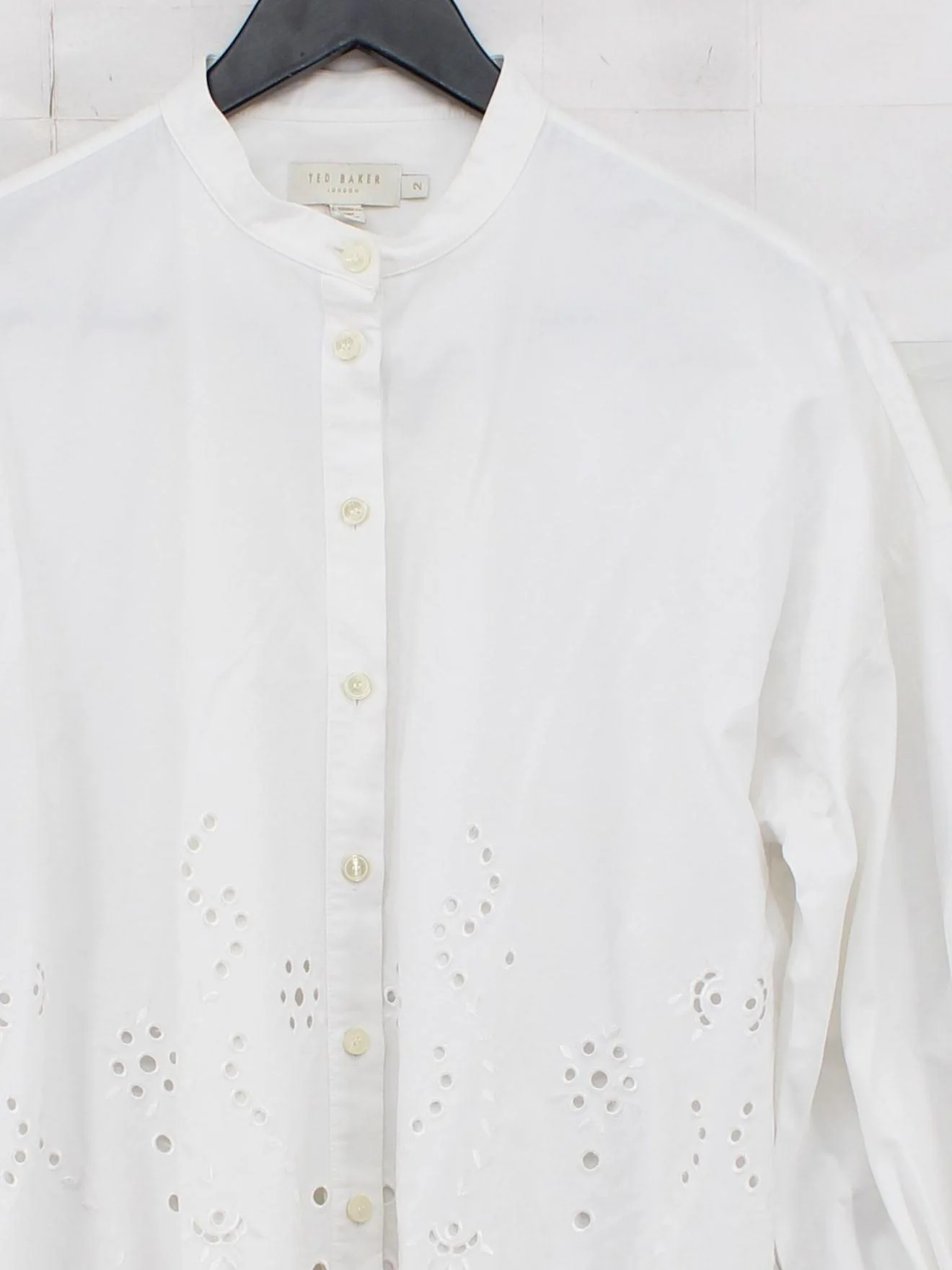 Ted Baker Women's Blouse UK 10 White 100% Cotton Long Sleeve Collared Basic - Image 3