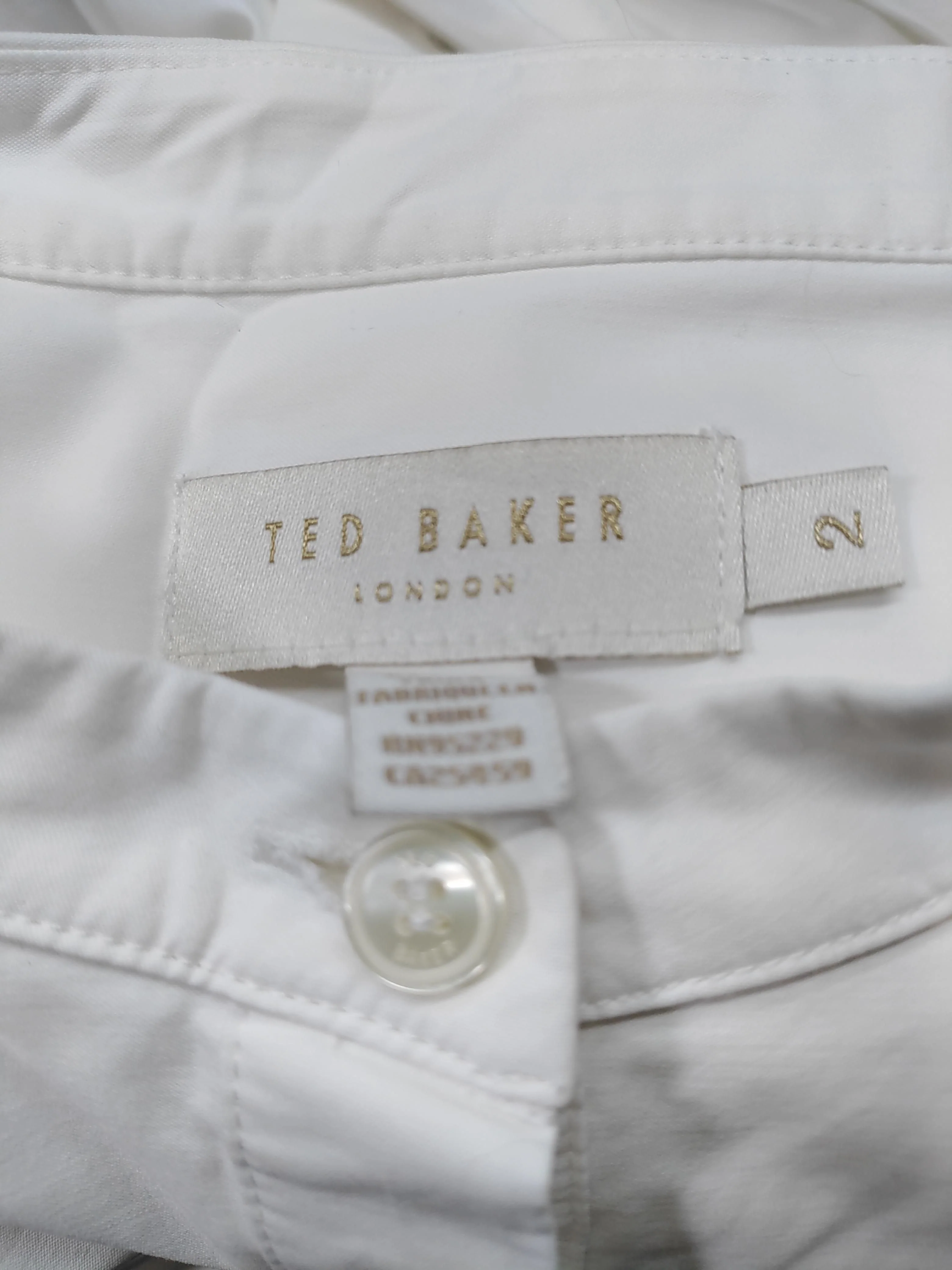 Ted Baker Women's Blouse UK 10 White 100% Cotton Long Sleeve Collared Basic - Image 5