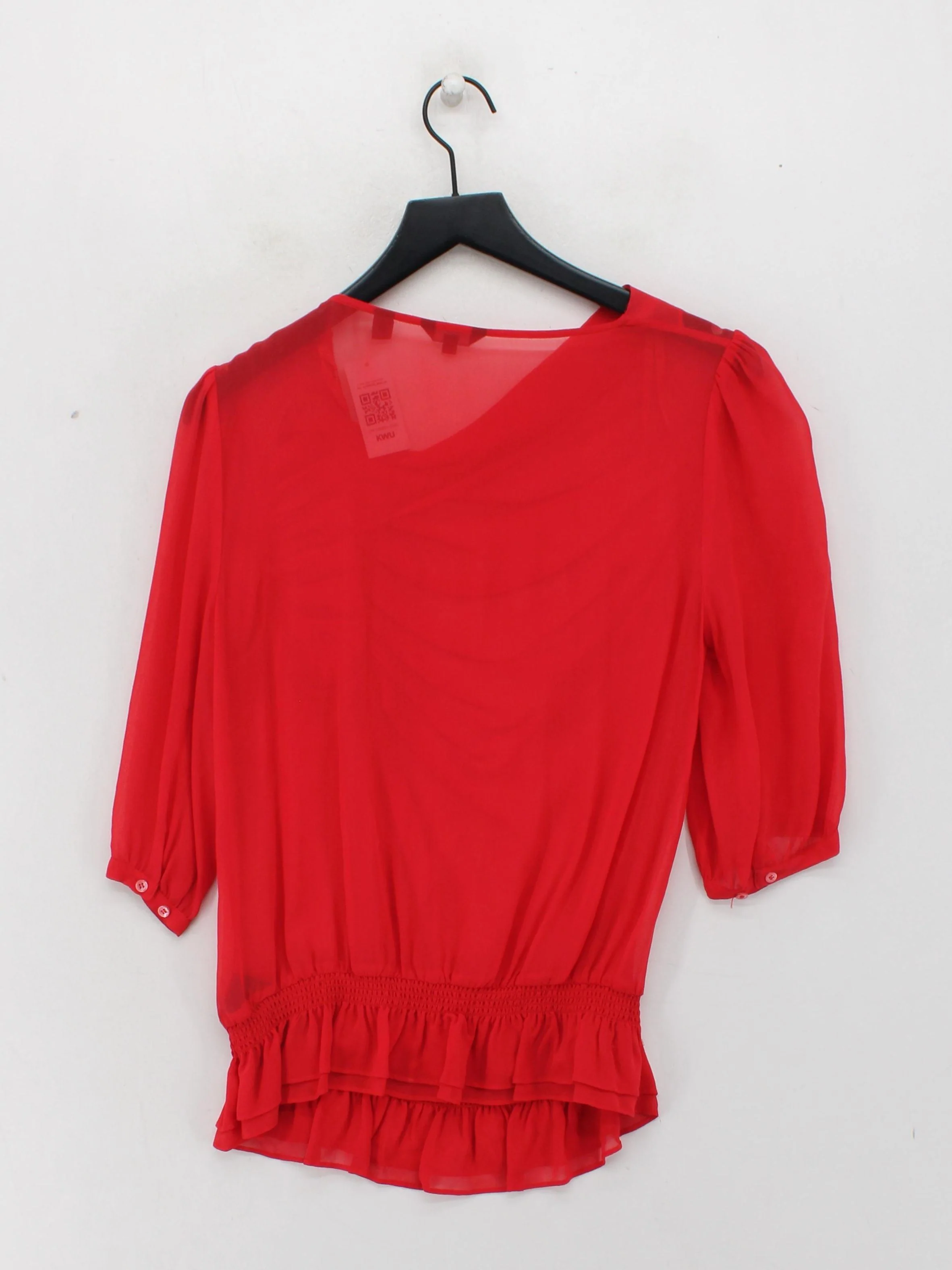 Ted Baker Women's Blouse UK 12 Red 100% Silk 3/4 Sleeve Round Neck Basic - Image 2