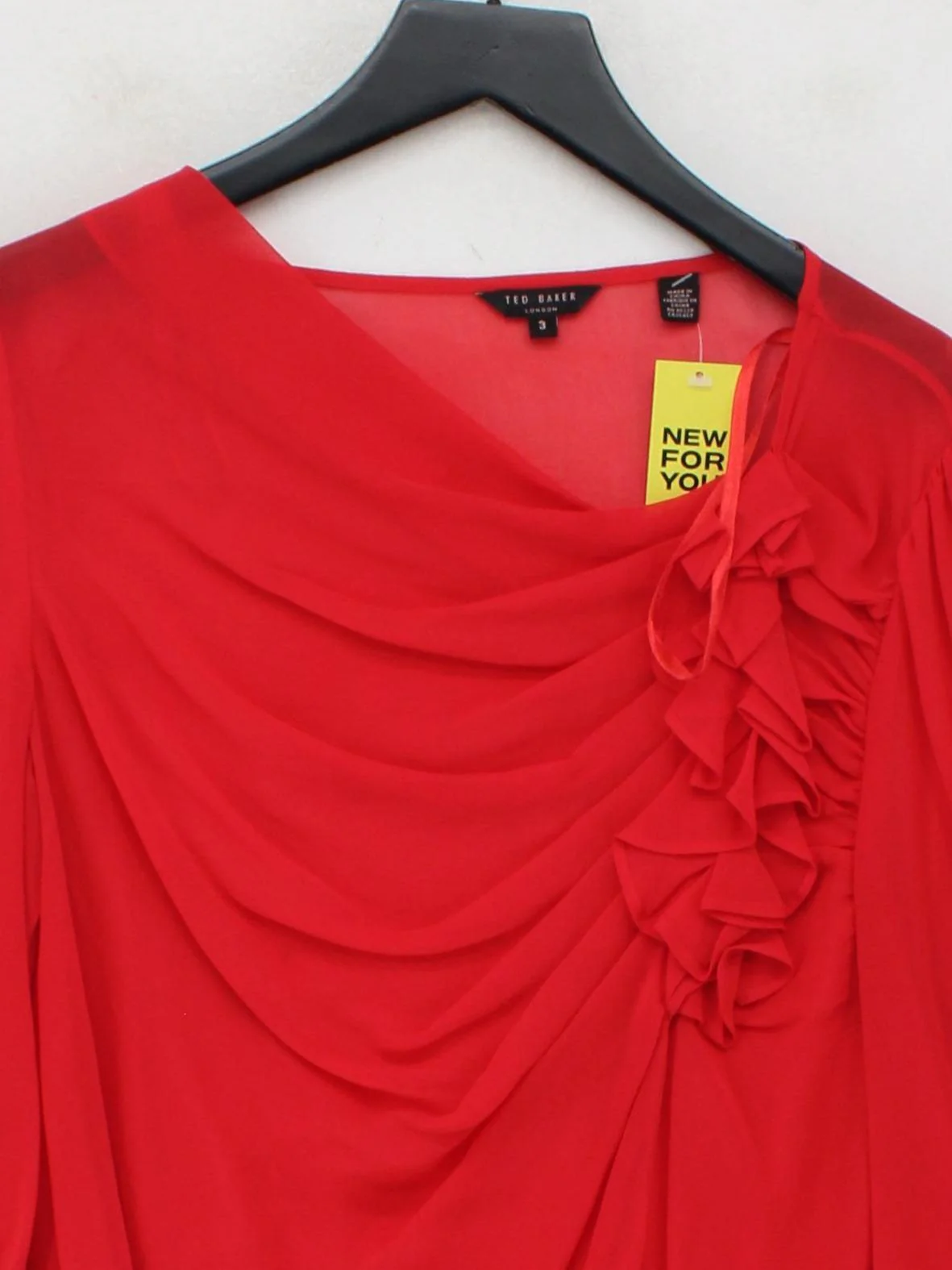 Ted Baker Women's Blouse UK 12 Red 100% Silk 3/4 Sleeve Round Neck Basic - Image 3