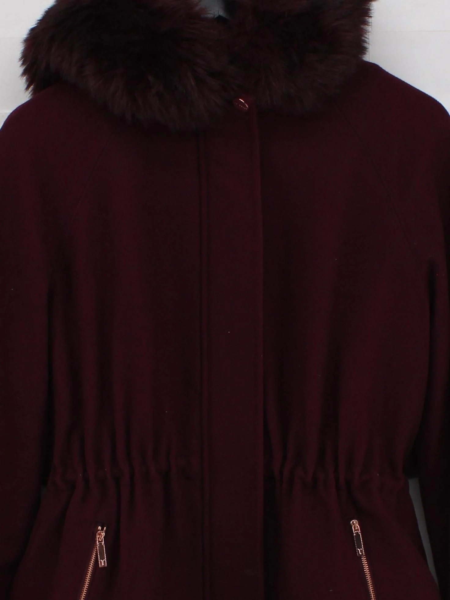 Ted Baker Women's Coat UK 14 Red Wool with Faux Fur, Polyester Puffer Jacket - Image 3