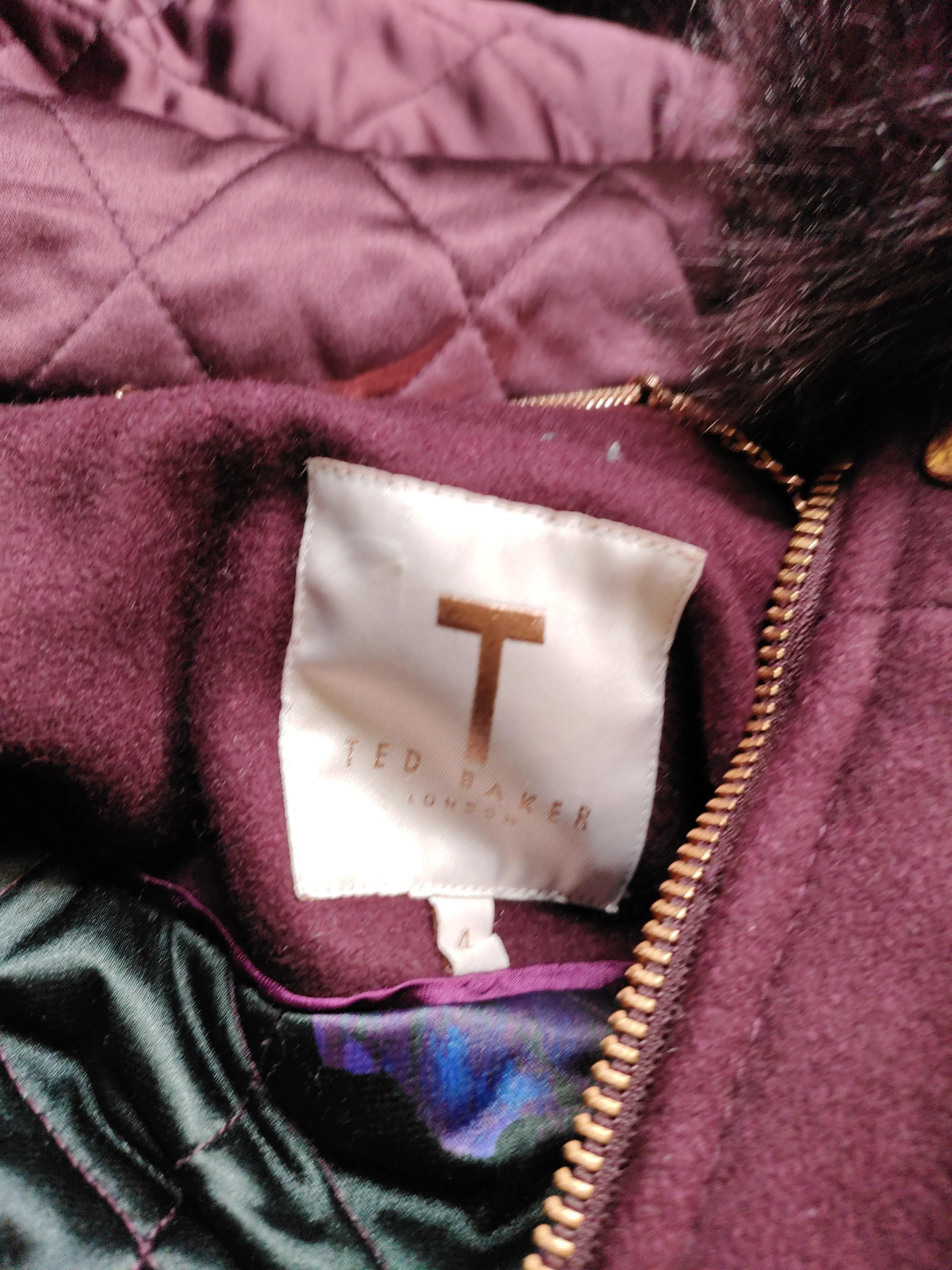 Ted Baker Women's Coat UK 14 Red Wool with Faux Fur, Polyester Puffer Jacket - Image 5