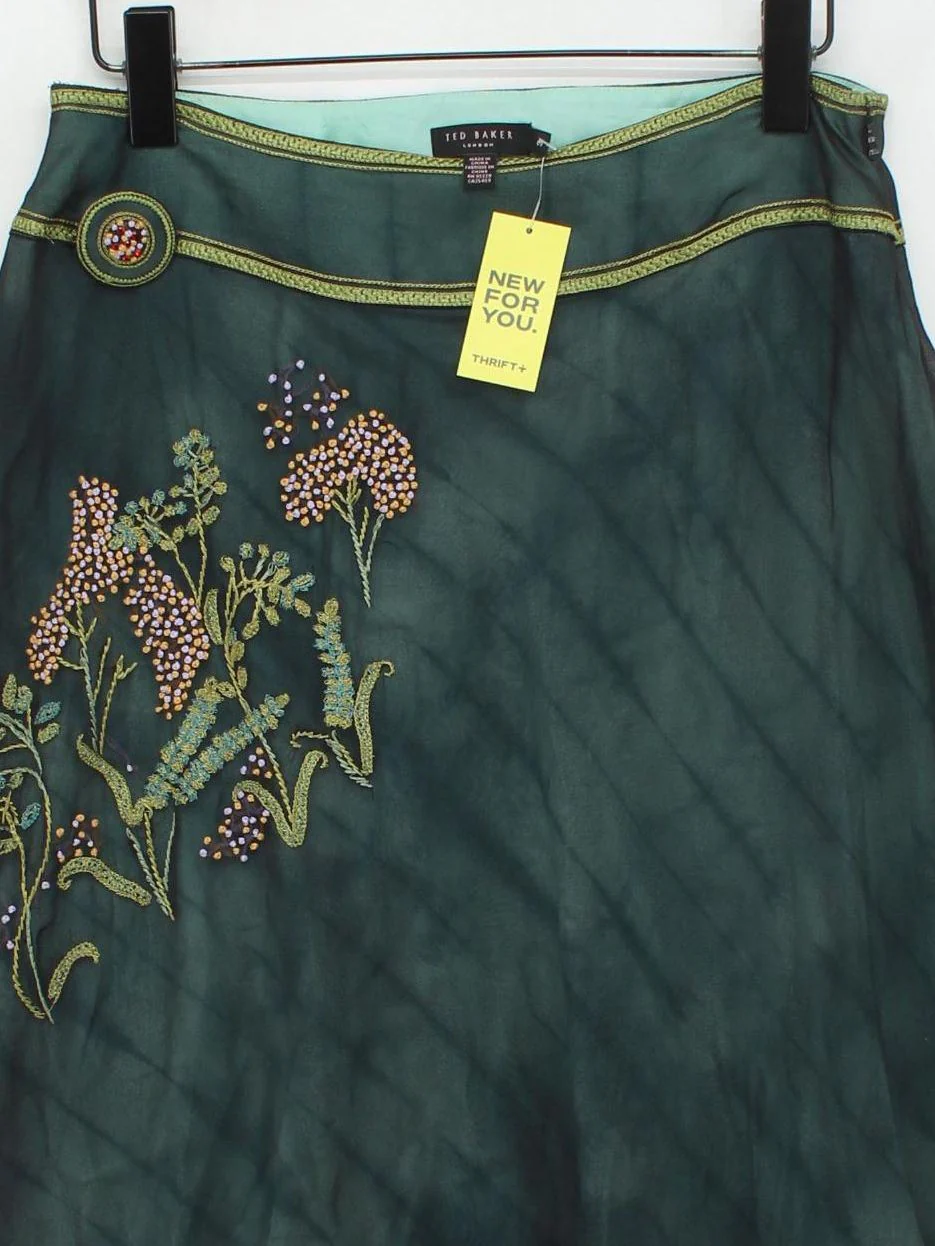 Ted Baker Women's Midi Skirt M Green 100% Silk Midi A-Line - Image 3