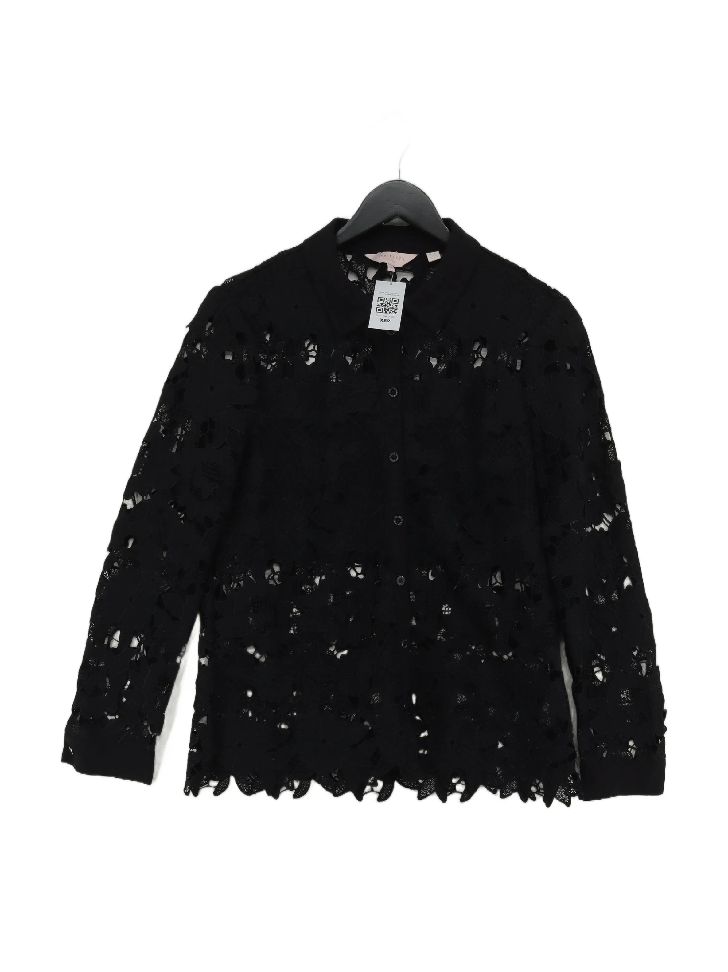 Ted Baker Women's Shirt M Black 100% Polyester Long Sleeve Collared Basic