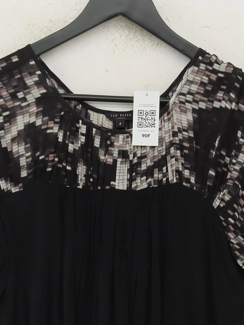 Ted Baker Women's Top L Black 100% Other Short Sleeve Round Neck Basic - Image 3