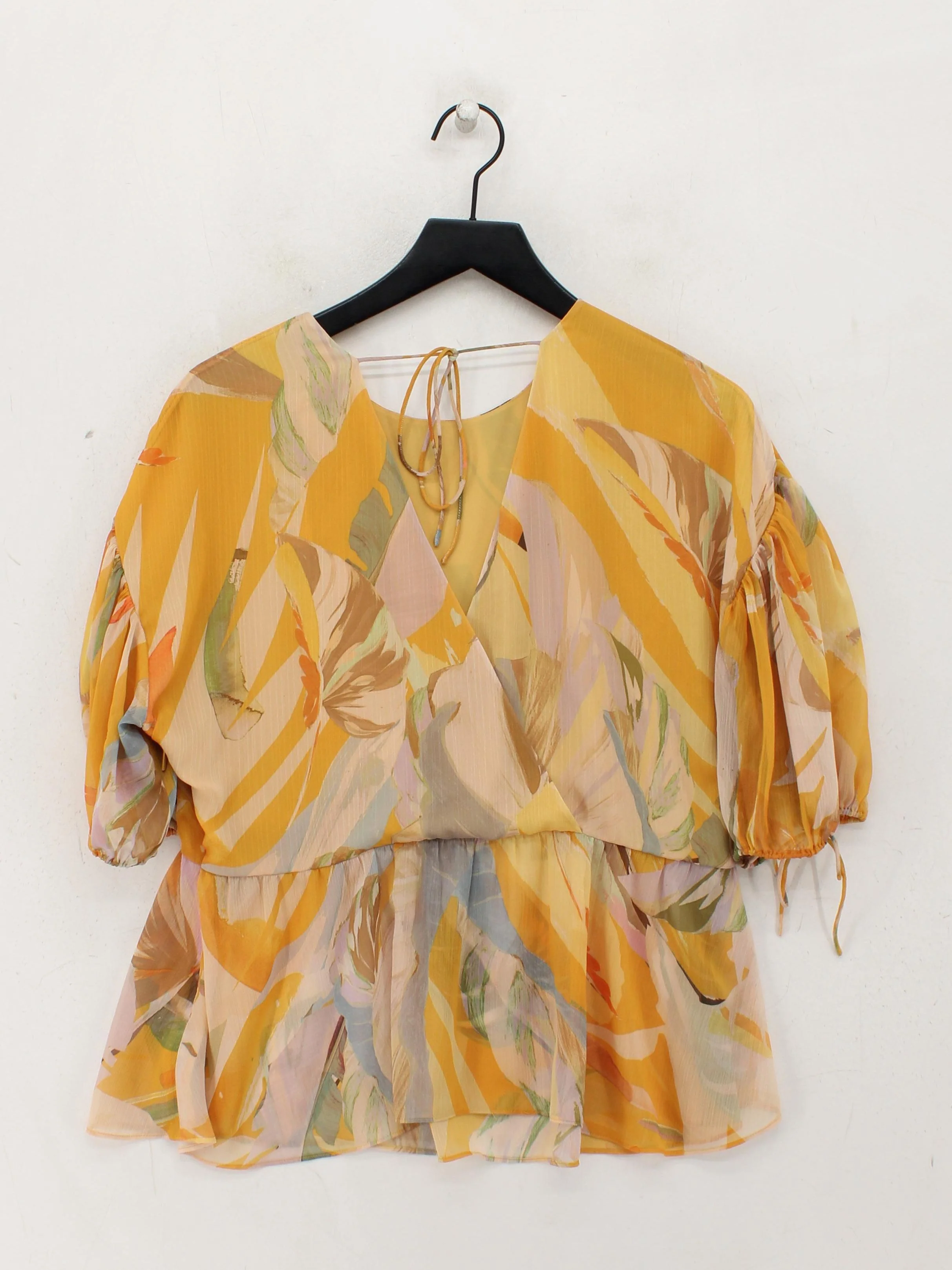 Ted Baker Women's Top L Yellow Floral 100% Other Short Sleeve V-Neck Basic - Image 2