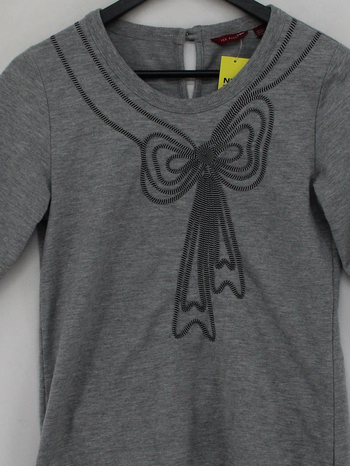 Ted Baker Women's Top M Grey Graphic 100% Cotton 3/4 Sleeve Round Neck Basic - Image 3