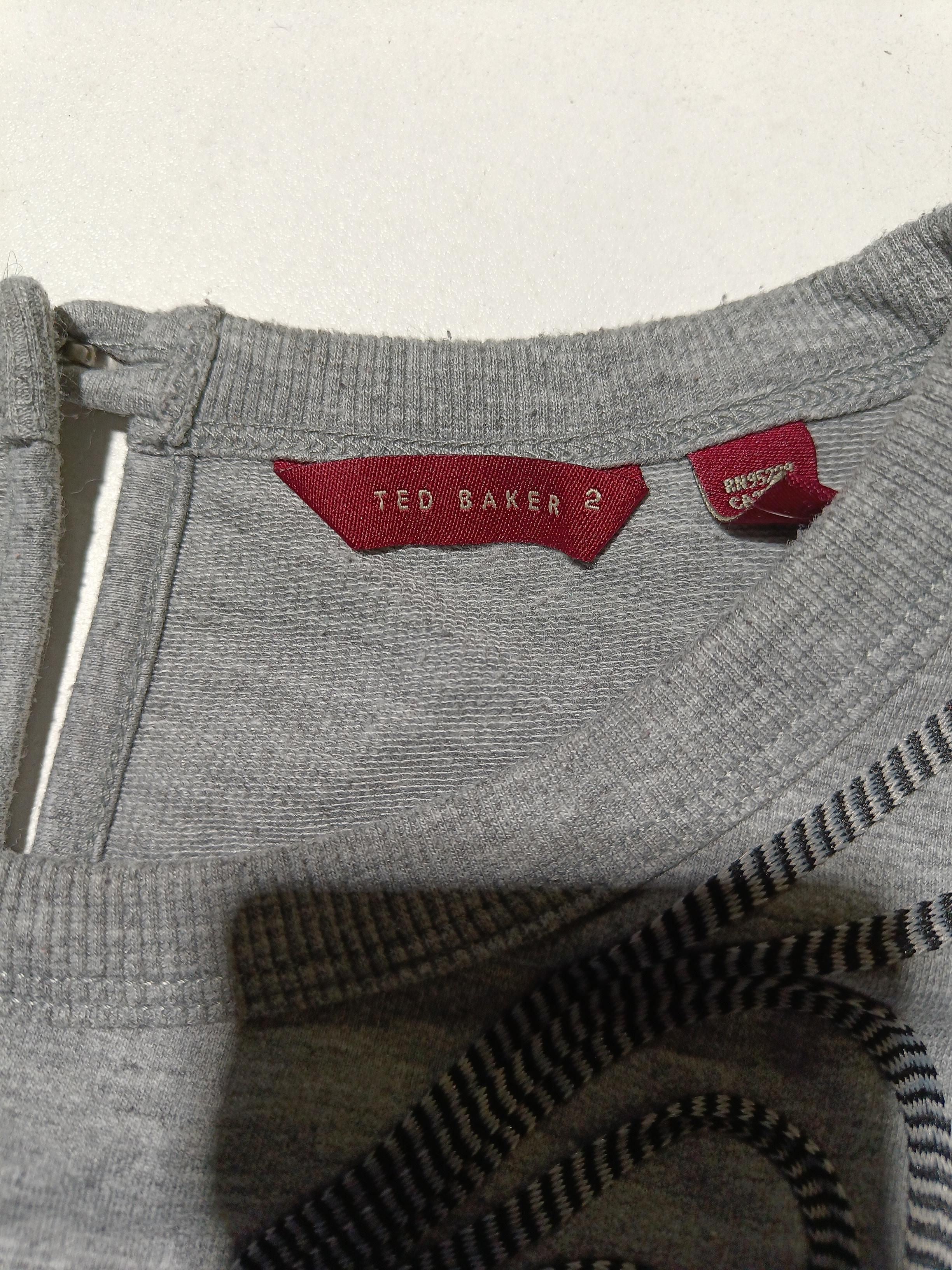Ted Baker Women's Top M Grey Graphic 100% Cotton 3/4 Sleeve Round Neck Basic - Image 5