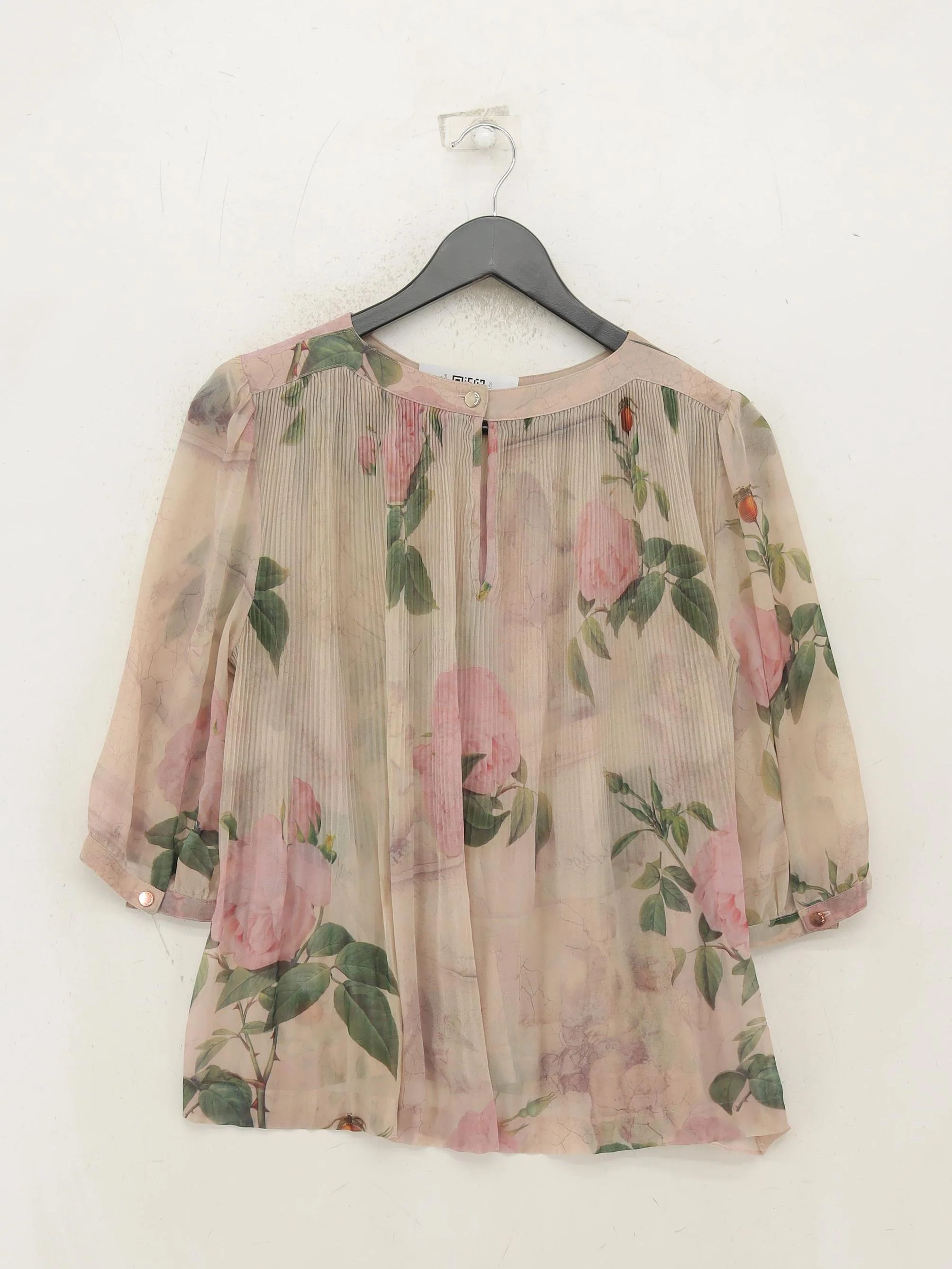 Ted Baker Women's Top S Cream Floral 100% Other 3/4 Sleeve Round Neck Basic - Image 2