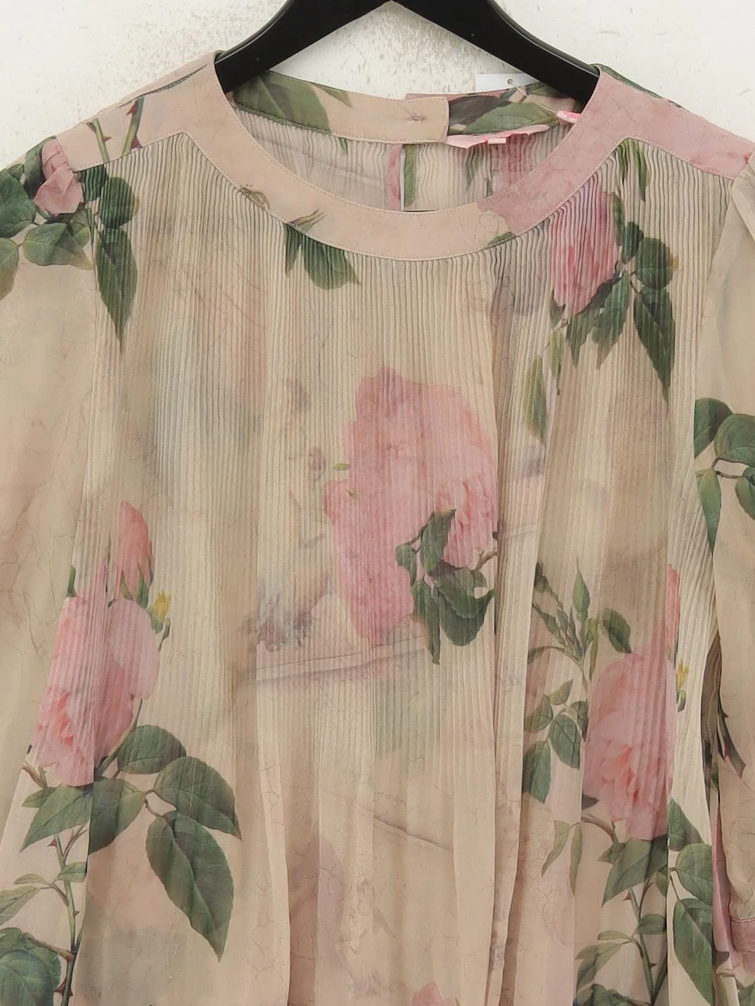 Ted Baker Women's Top S Cream Floral 100% Other 3/4 Sleeve Round Neck Basic - Image 3