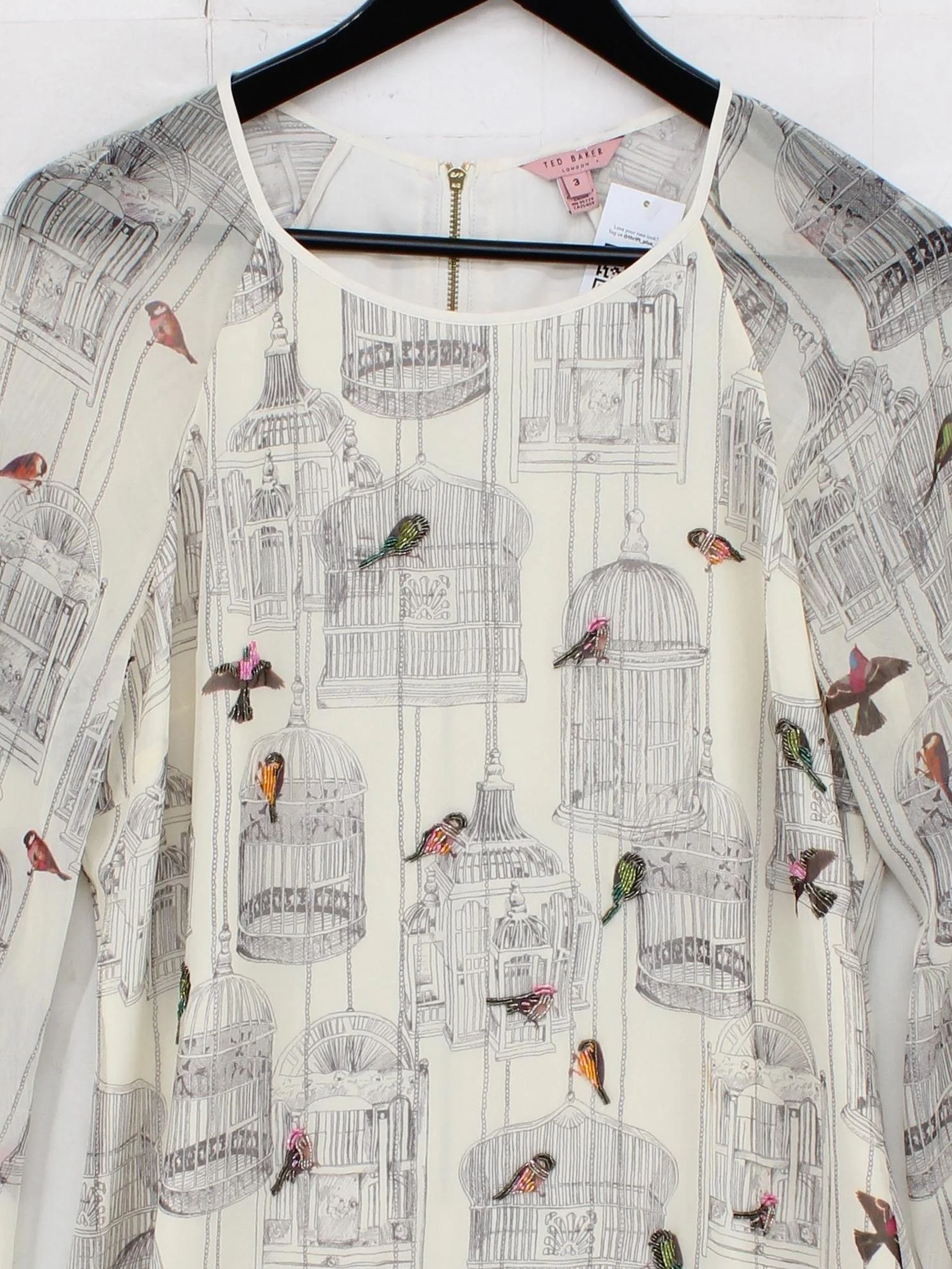 Ted Baker Women's Top UK 12 White 100% Polyester Long Sleeve Round Neck Basic - Image 3