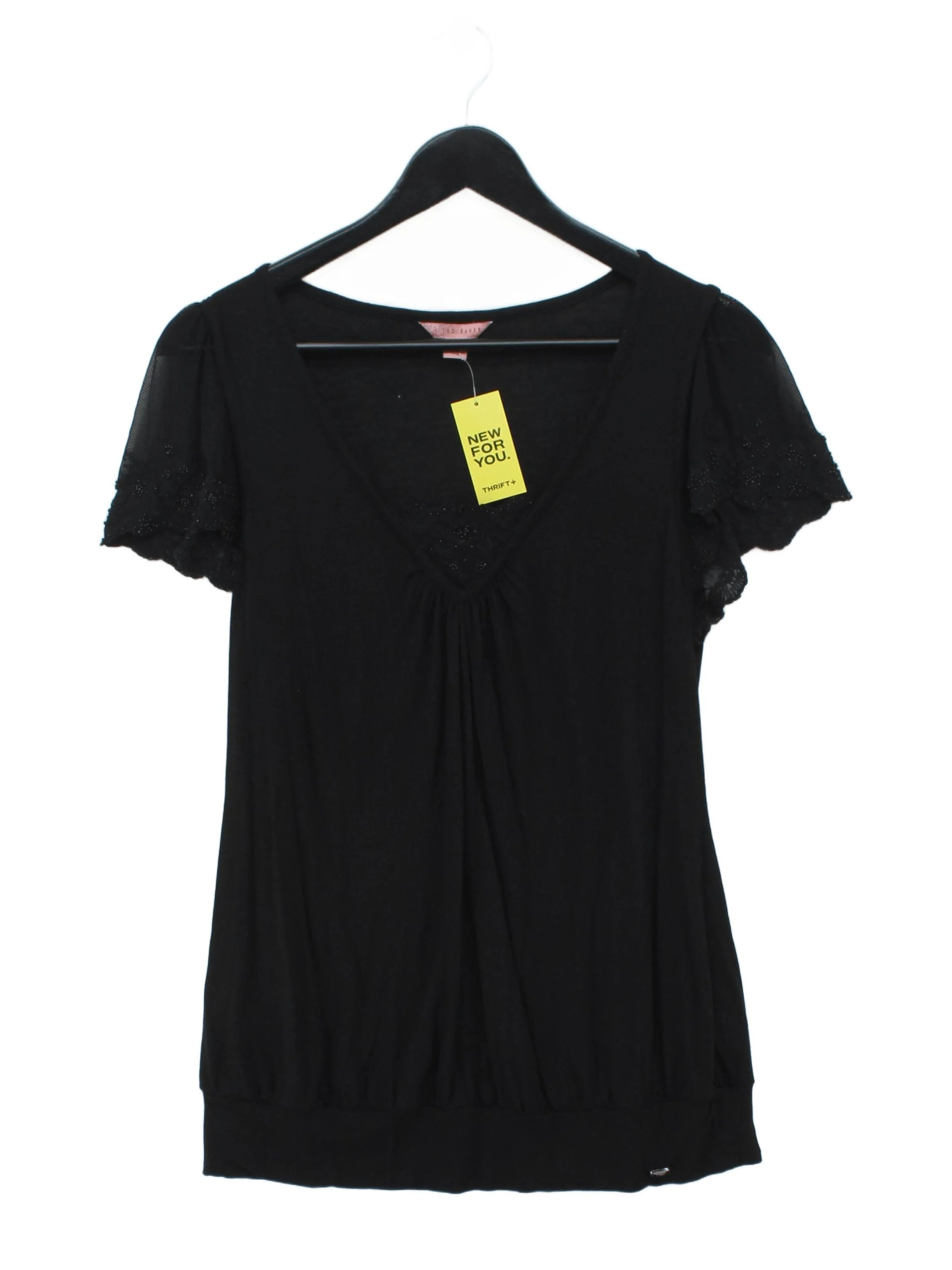 Ted Baker Women's Top UK 14 Black Viscose with Nylon, Elastane Basic