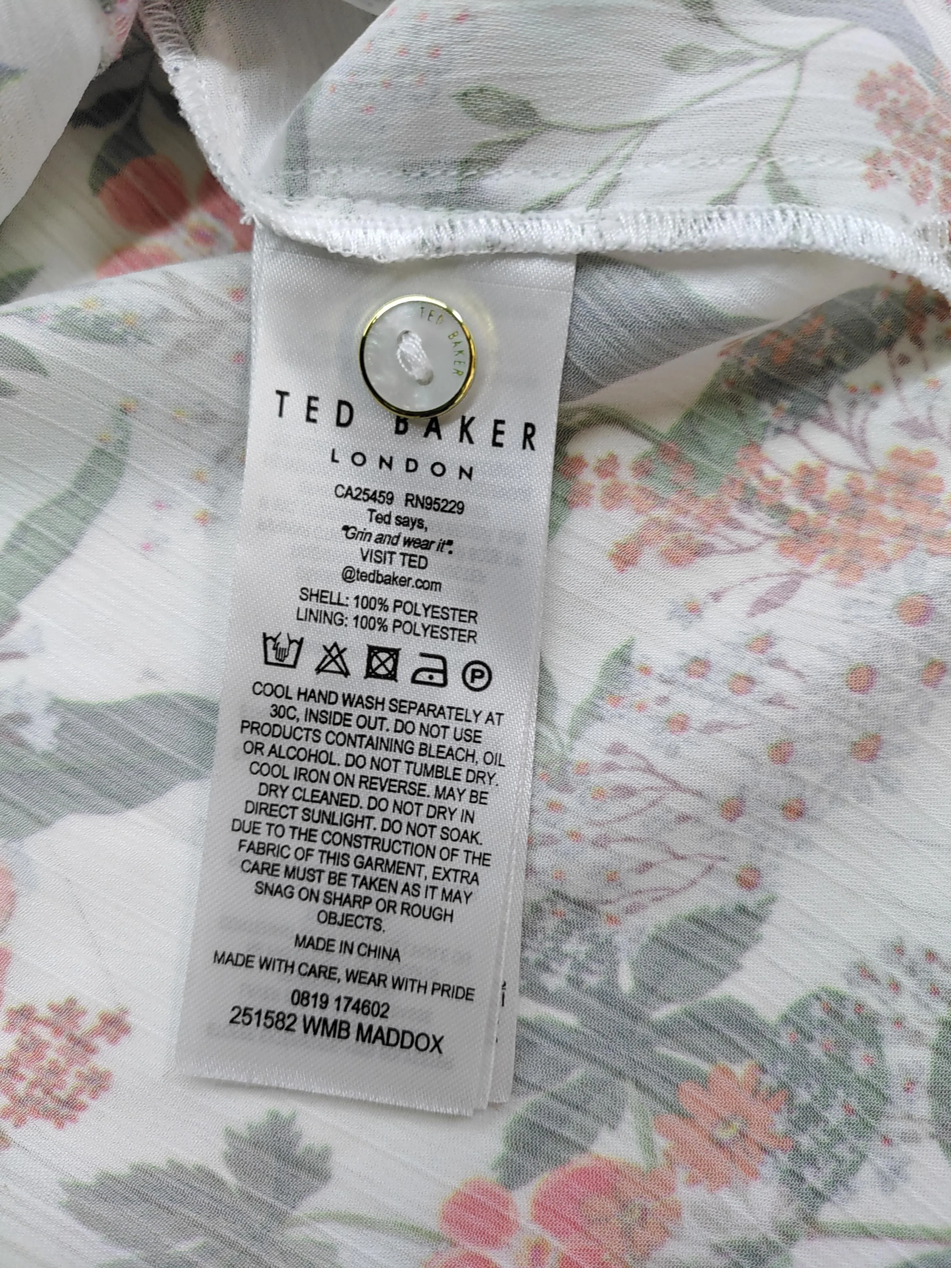 Ted Baker Women's Top XL White Floral 100% Polyester Sleeveless Collared Basic - Image 6