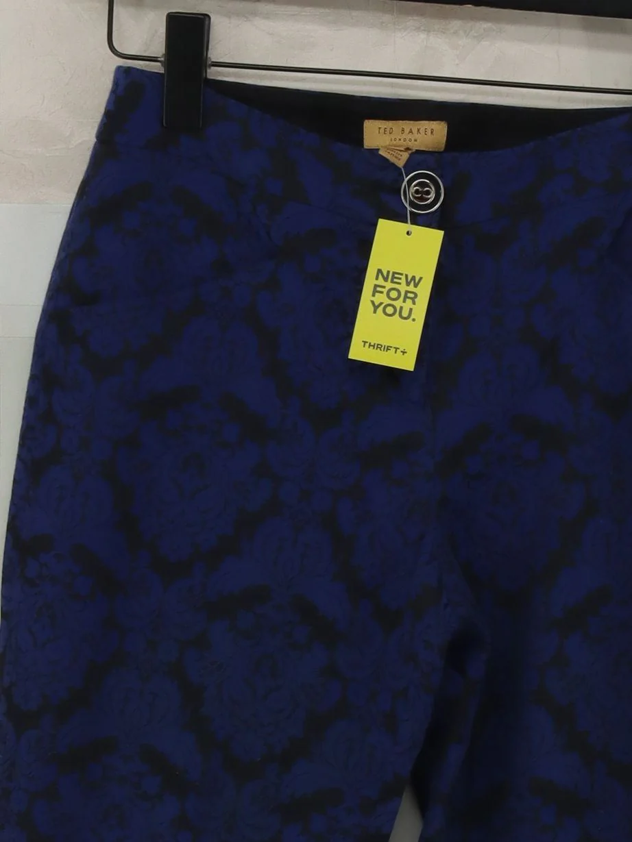 Ted Baker Women's Trousers S Blue Floral 100% Other Tapered Chino - Image 3
