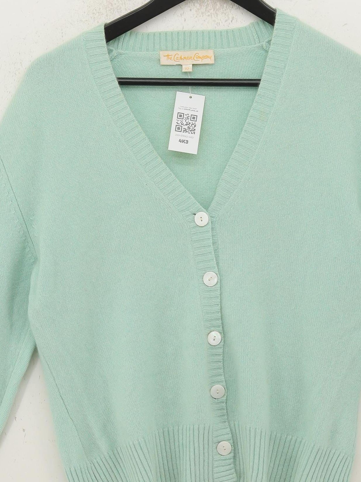 The Cashmere Company Women's Cardigan M Green 100% Cashmere V-Neck Cardigan - Image 3