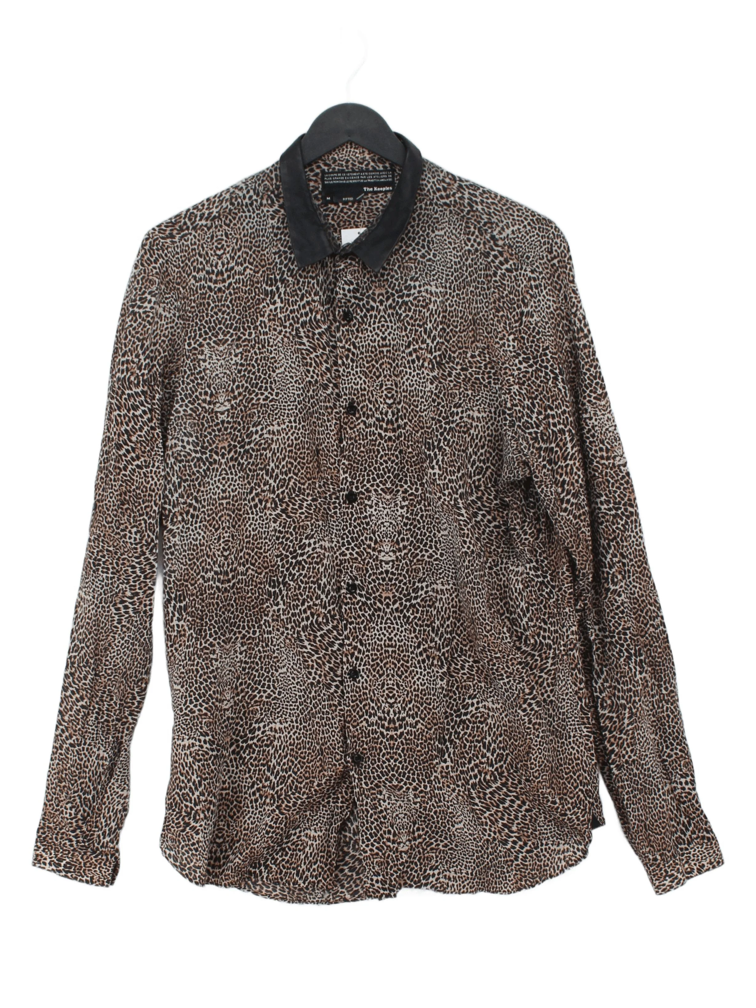 The Kooples Men's Shirt M Multi Animal Print Cotton with Leather Basic