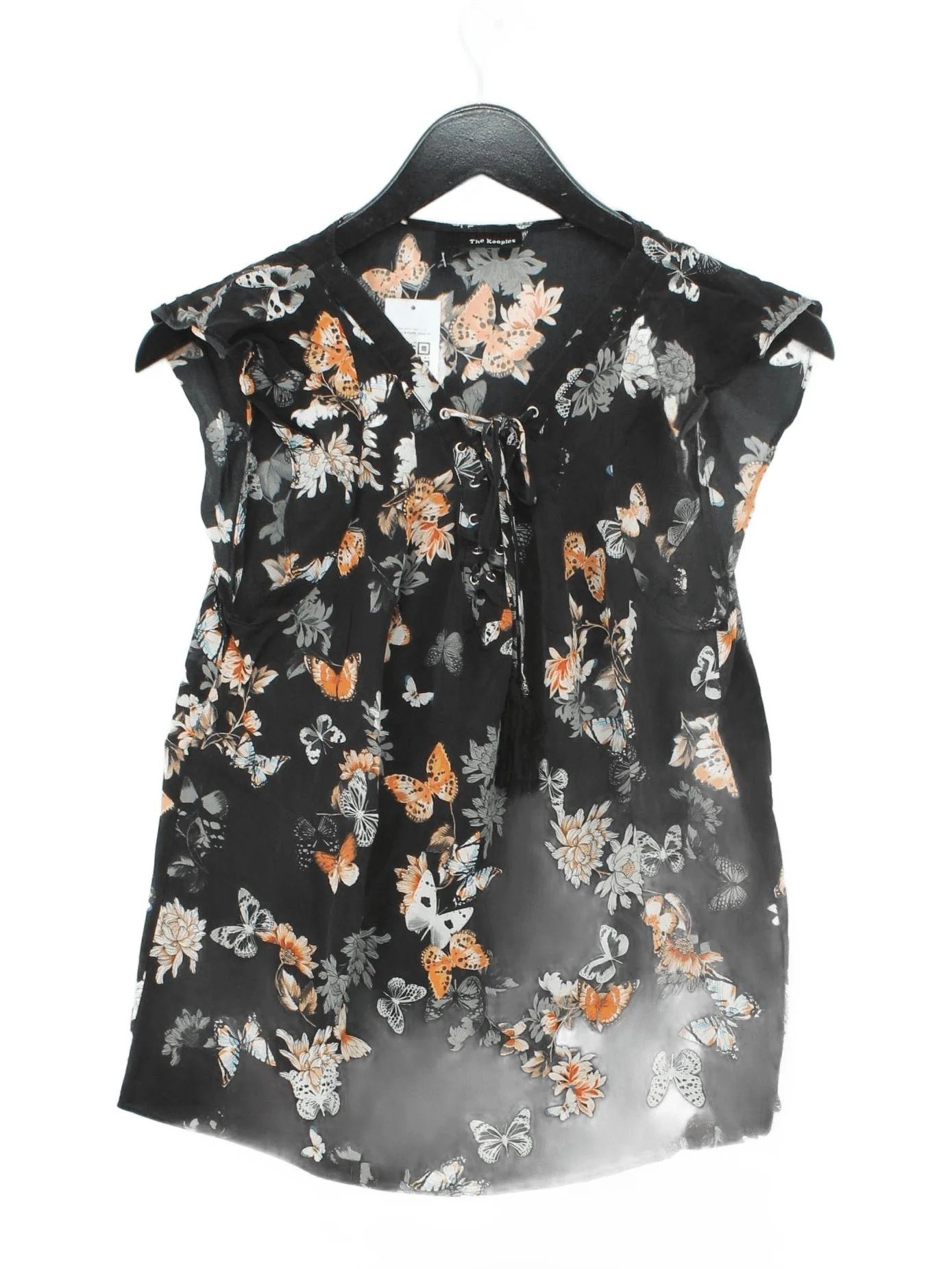The Kooples Women's Blouse XXS Black 100% Silk Short Sleeve V-Neck Basic